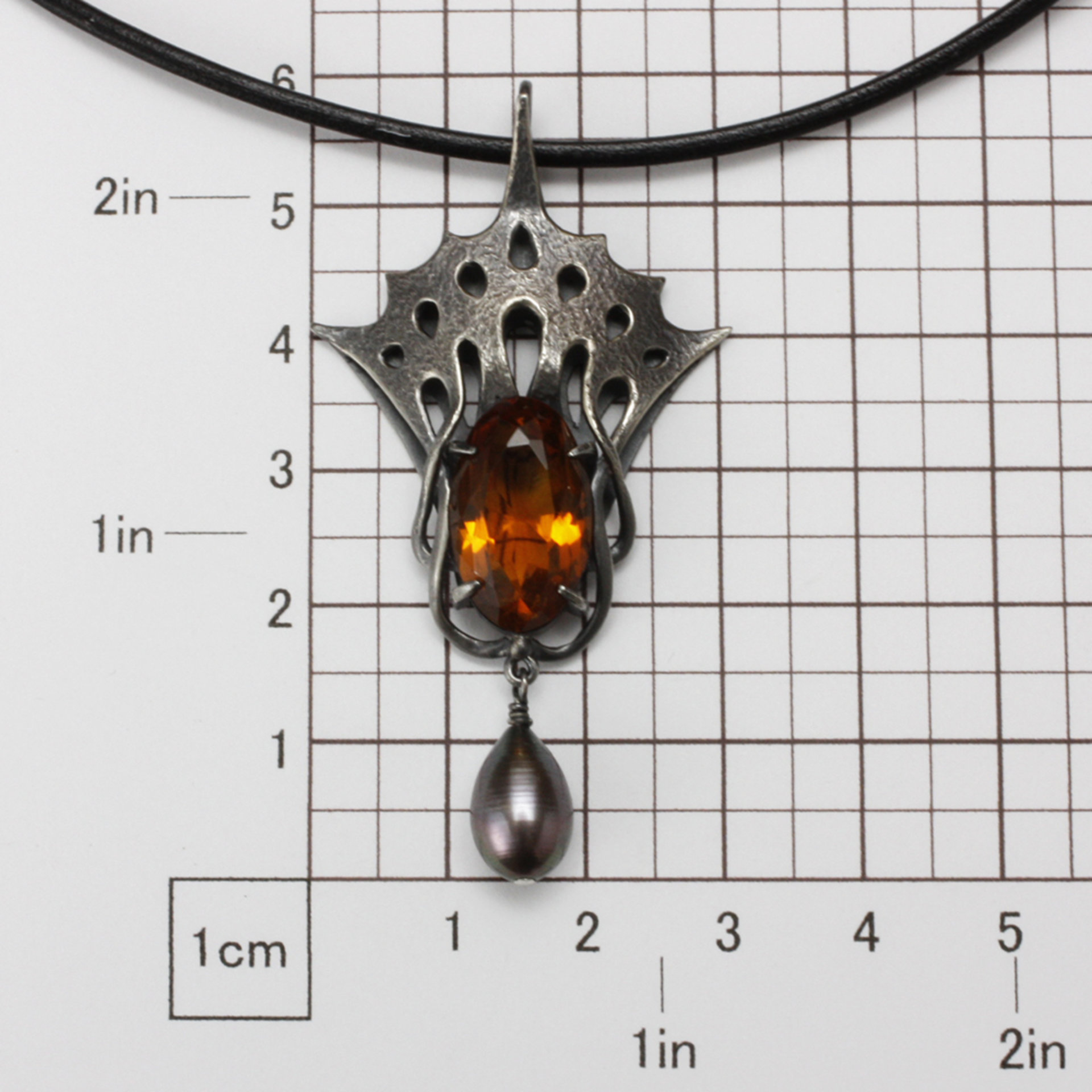 Art Nouveau citrine oxidized silver pendant necklace