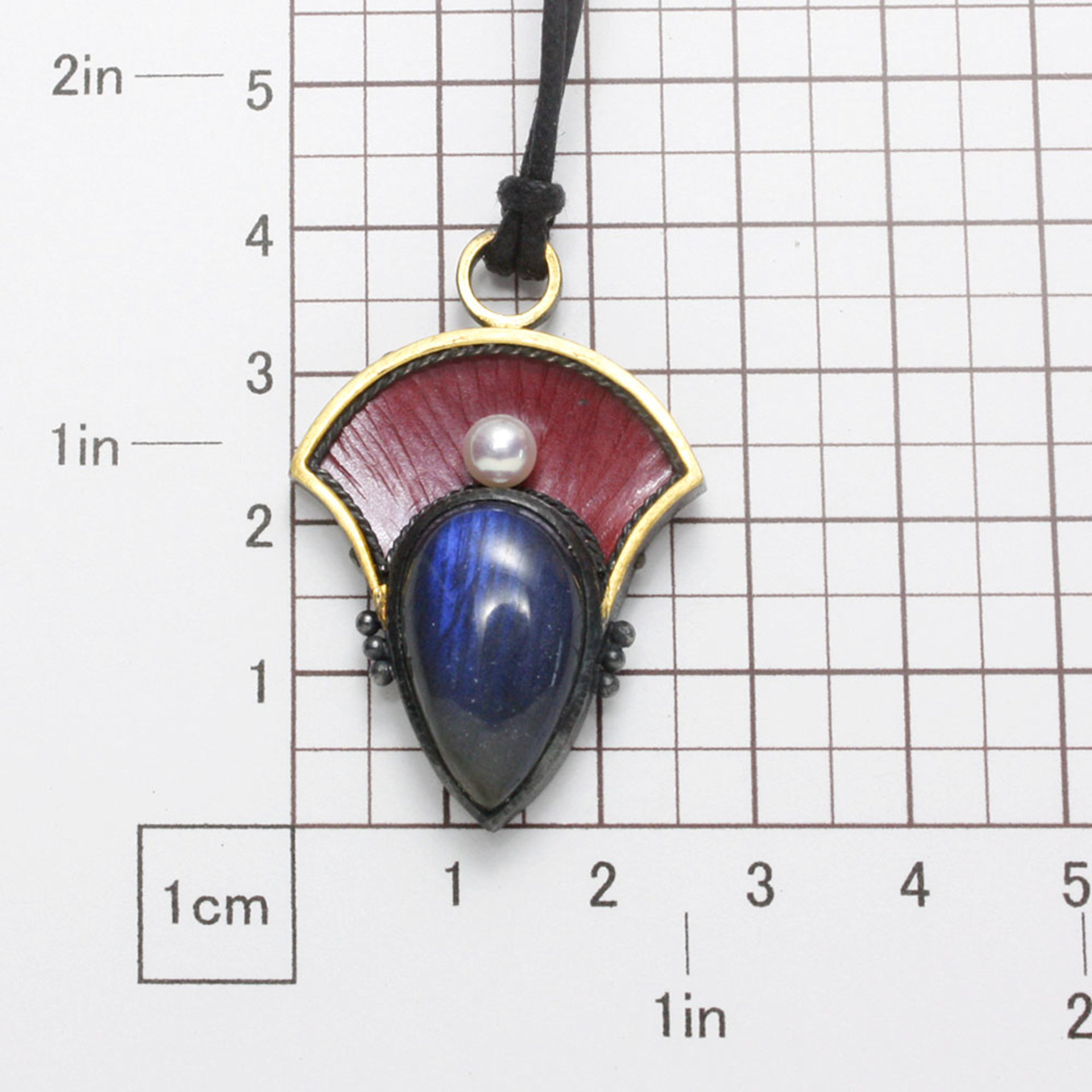 Blue labradorite and Jpanese red copper patina called Hido pendant necklace