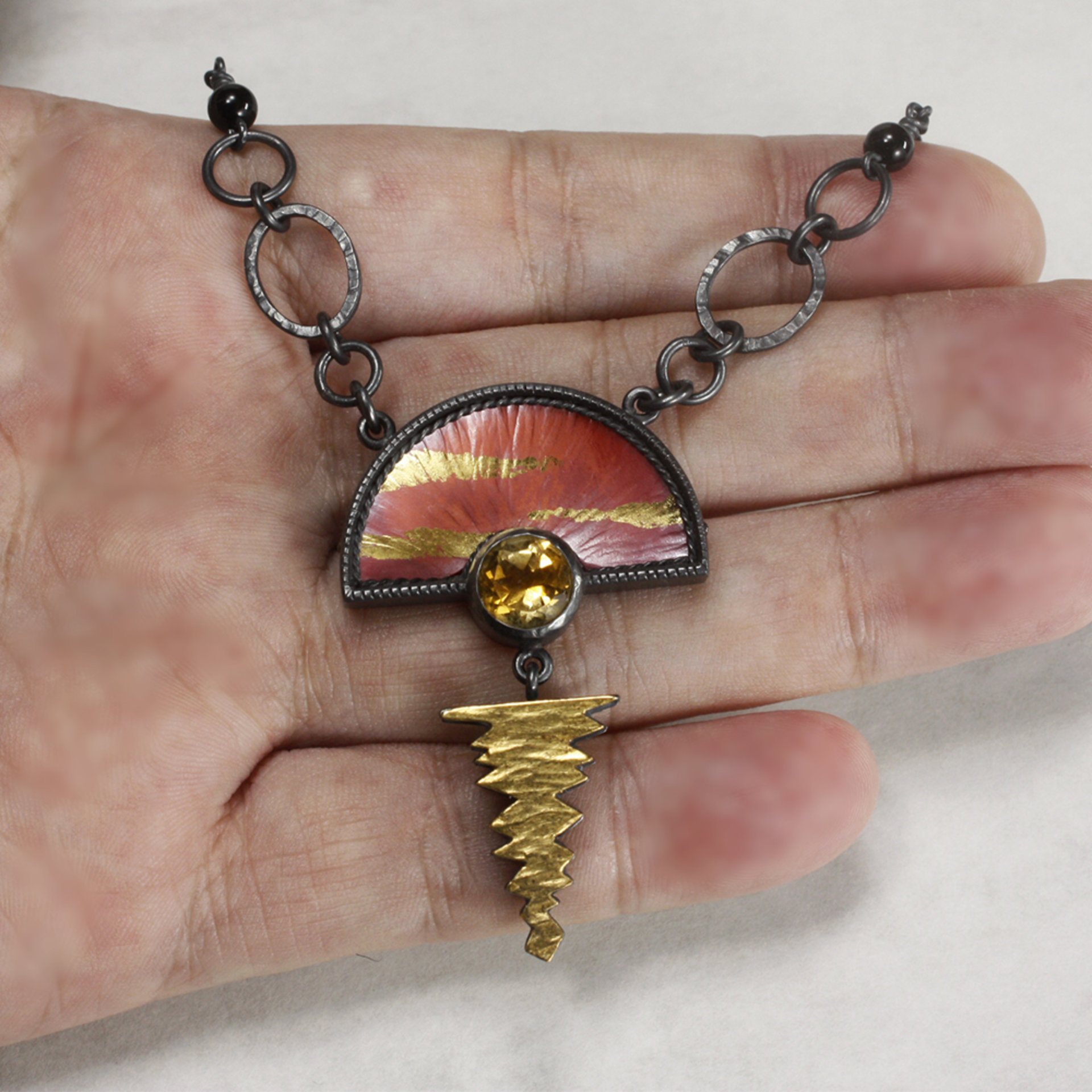 (C)KAZNESQ: Sunset pendant necklace of Keum Boo and Japanese Hido copper