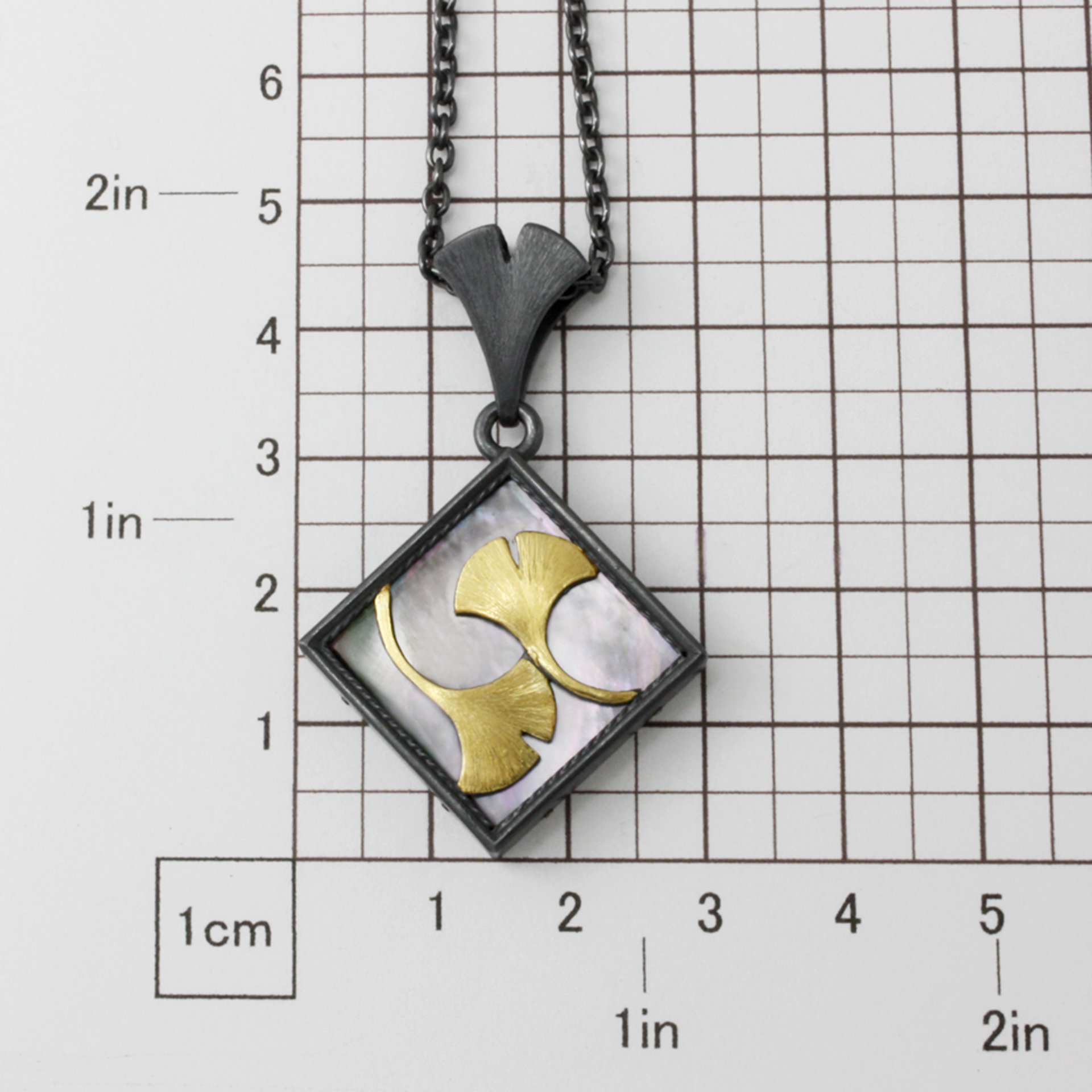 Ginkgo Keum Boo oxidized silver pendant necklace