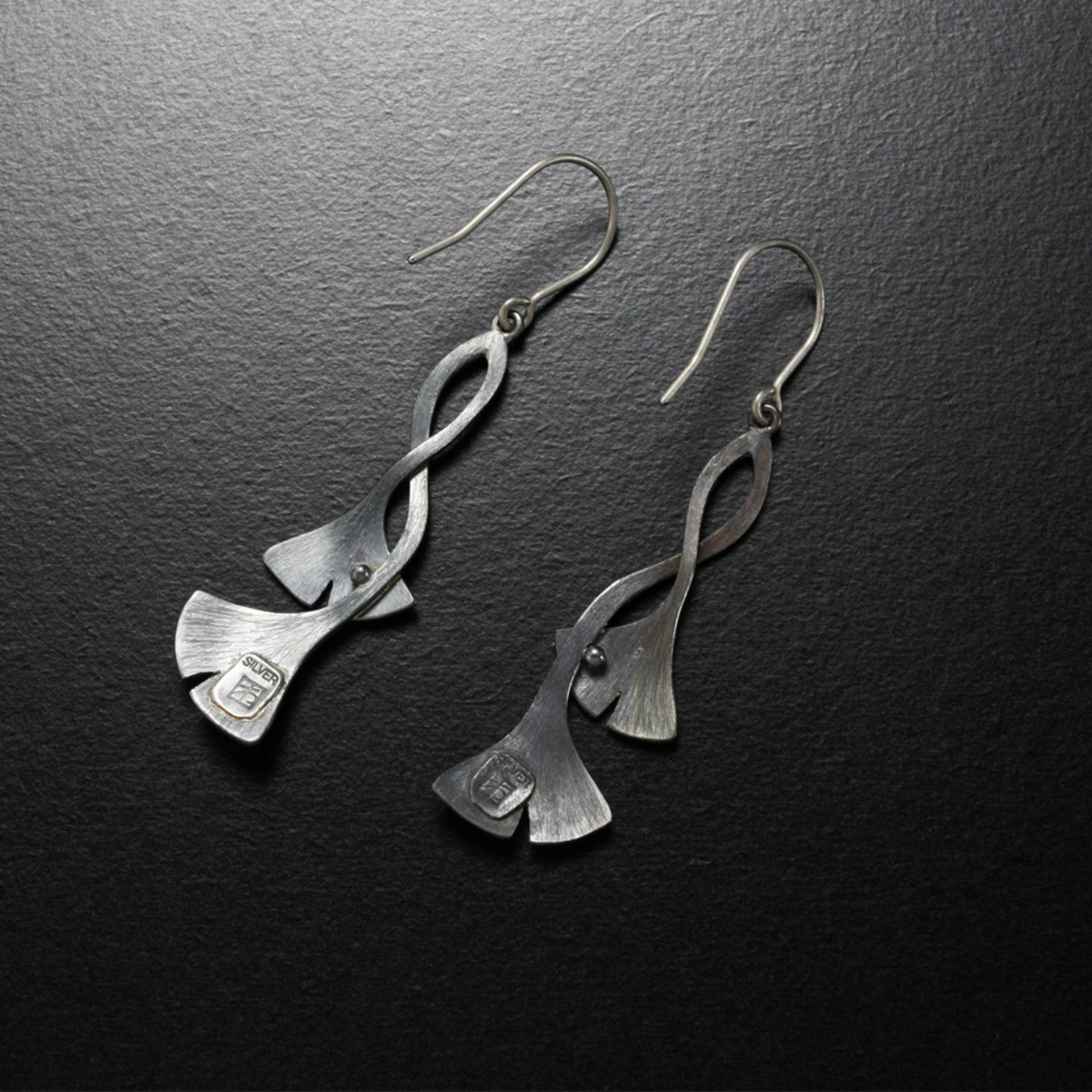 Ginkgo earrings, Keum Boo earrings, oxidized silver earrings