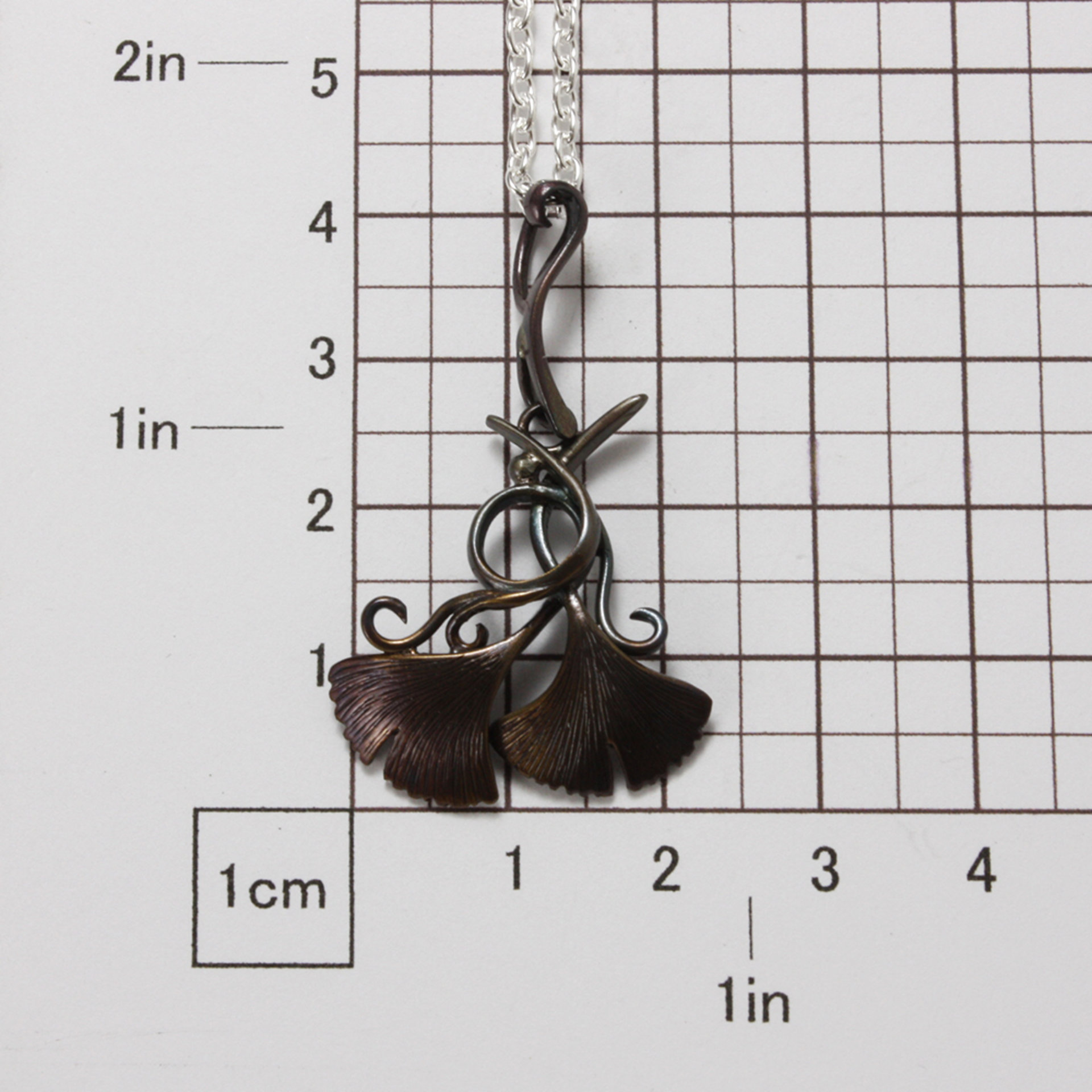 Art Nouveau oxidized silver ginkgo pendant necklace