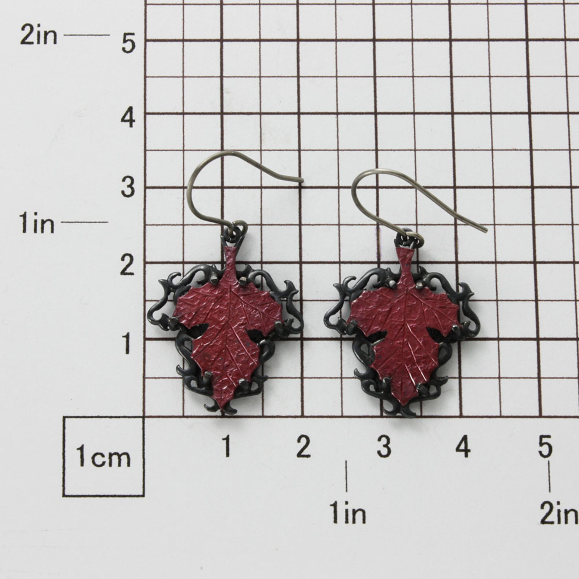 Red autumn leaf Goth taste oxidized silver Earrings.