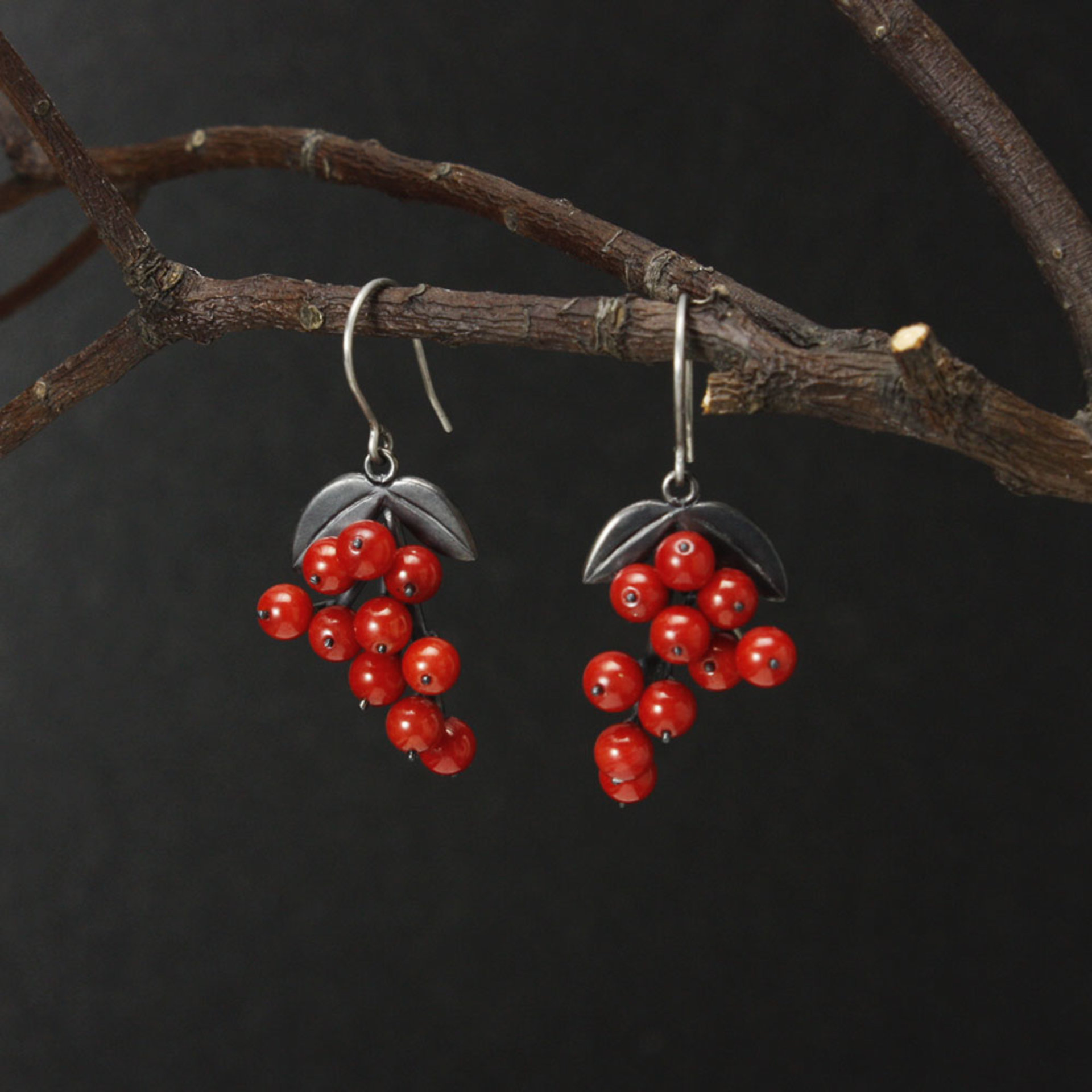 Oxidized silver Nandina earrings