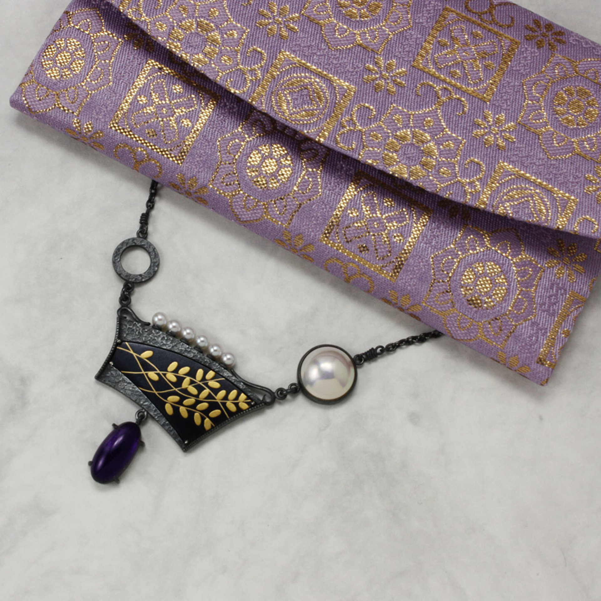 Japanese bush clovers and a full moon necklace