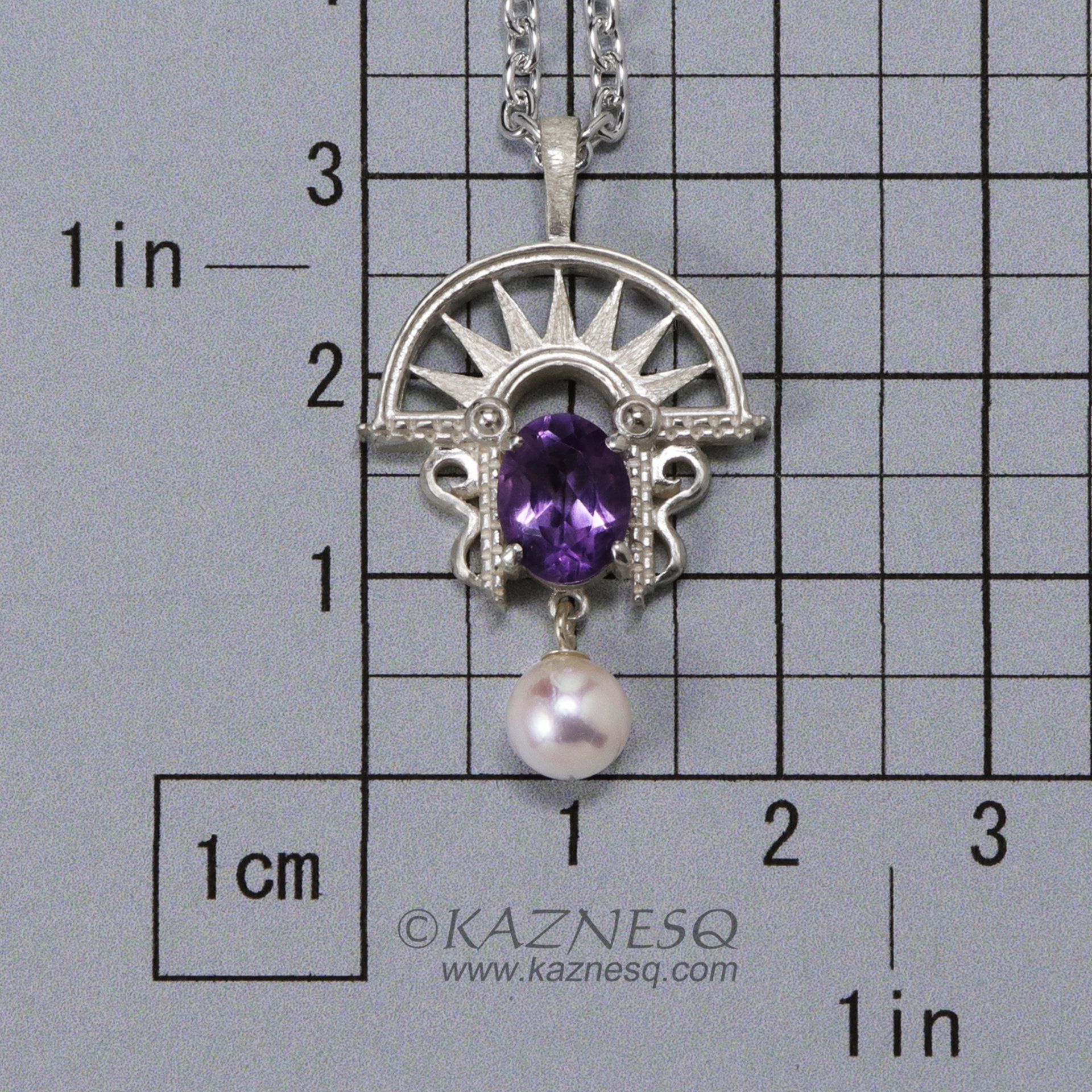 Art Deco style amethyst and akoya sterling silver pendant necklace