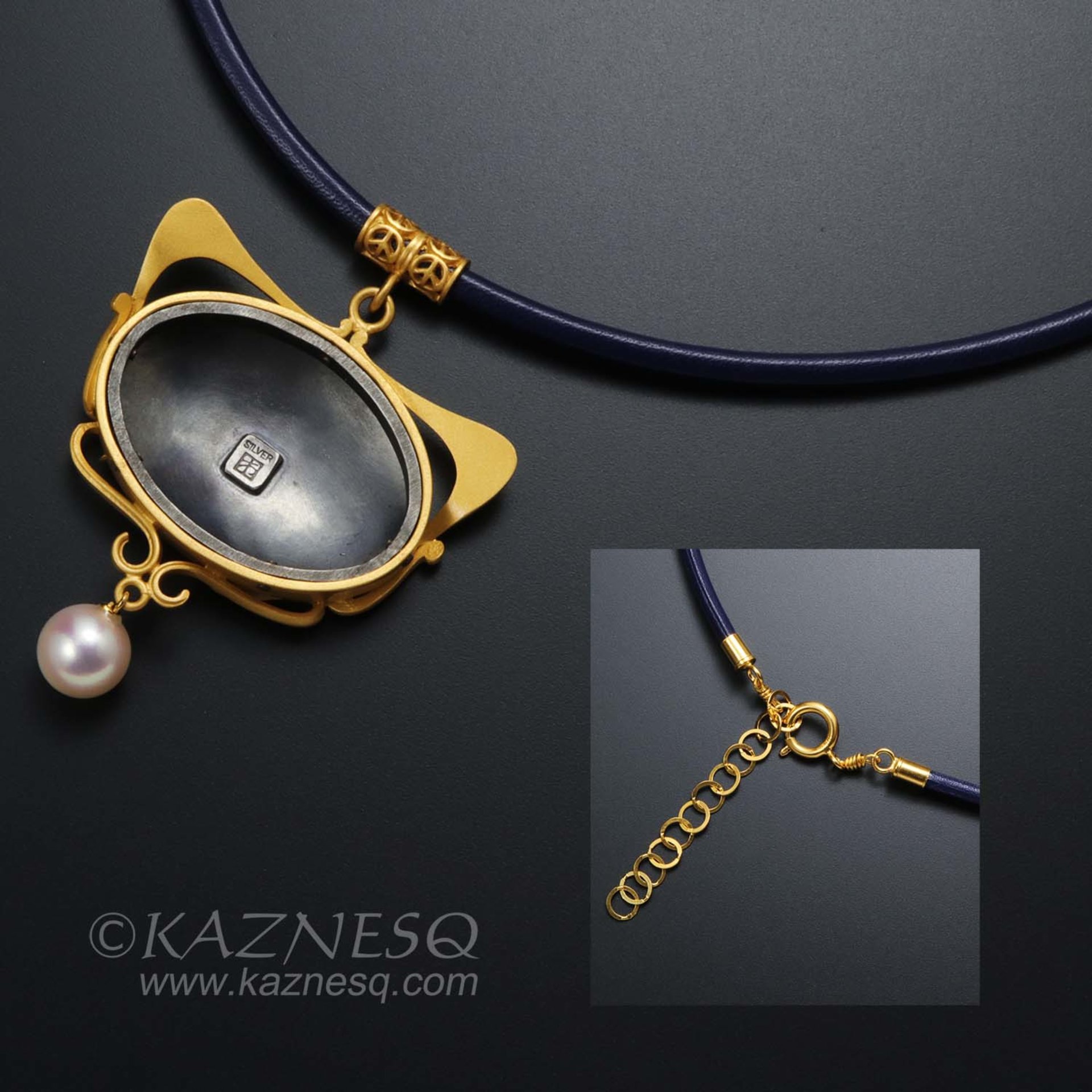 Art Nouveau Lotus Keum Boo and Akoya silver pendant necklace