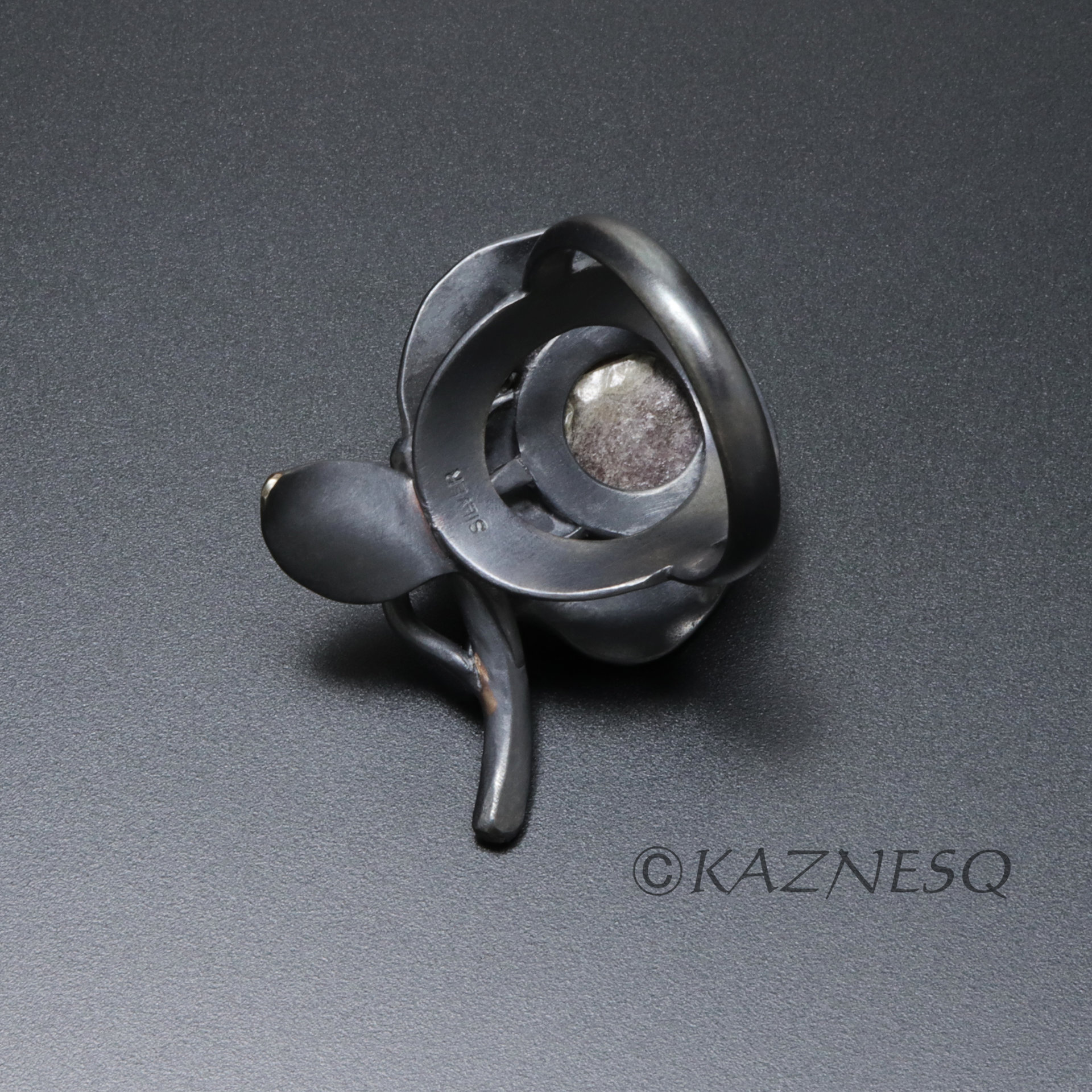 (C) KAZNESQ: Asterism brown stone nature inspired flower and leaf ring