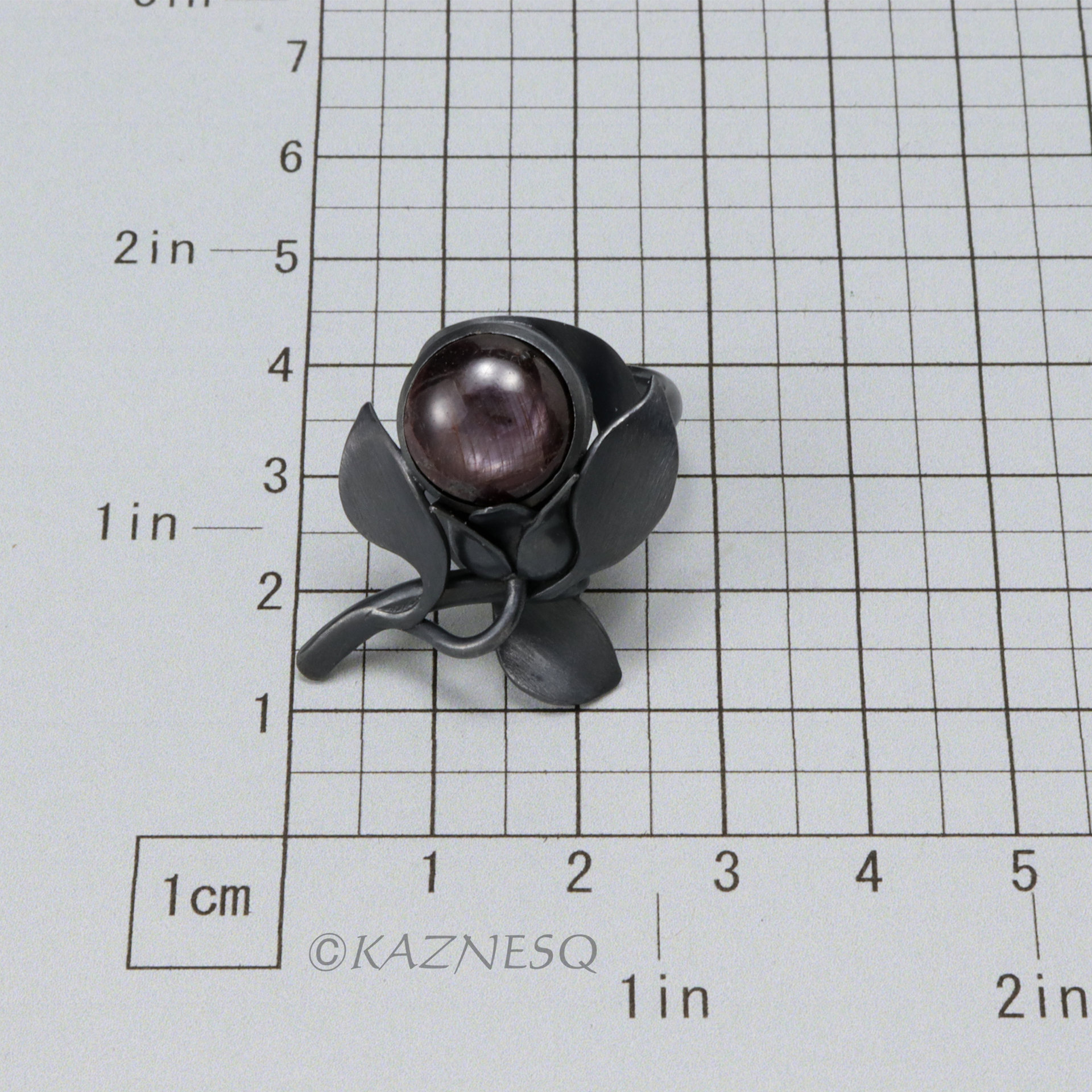 (C) KAZNESQ: Asterism brown stone nature inspired flower and leaf ring