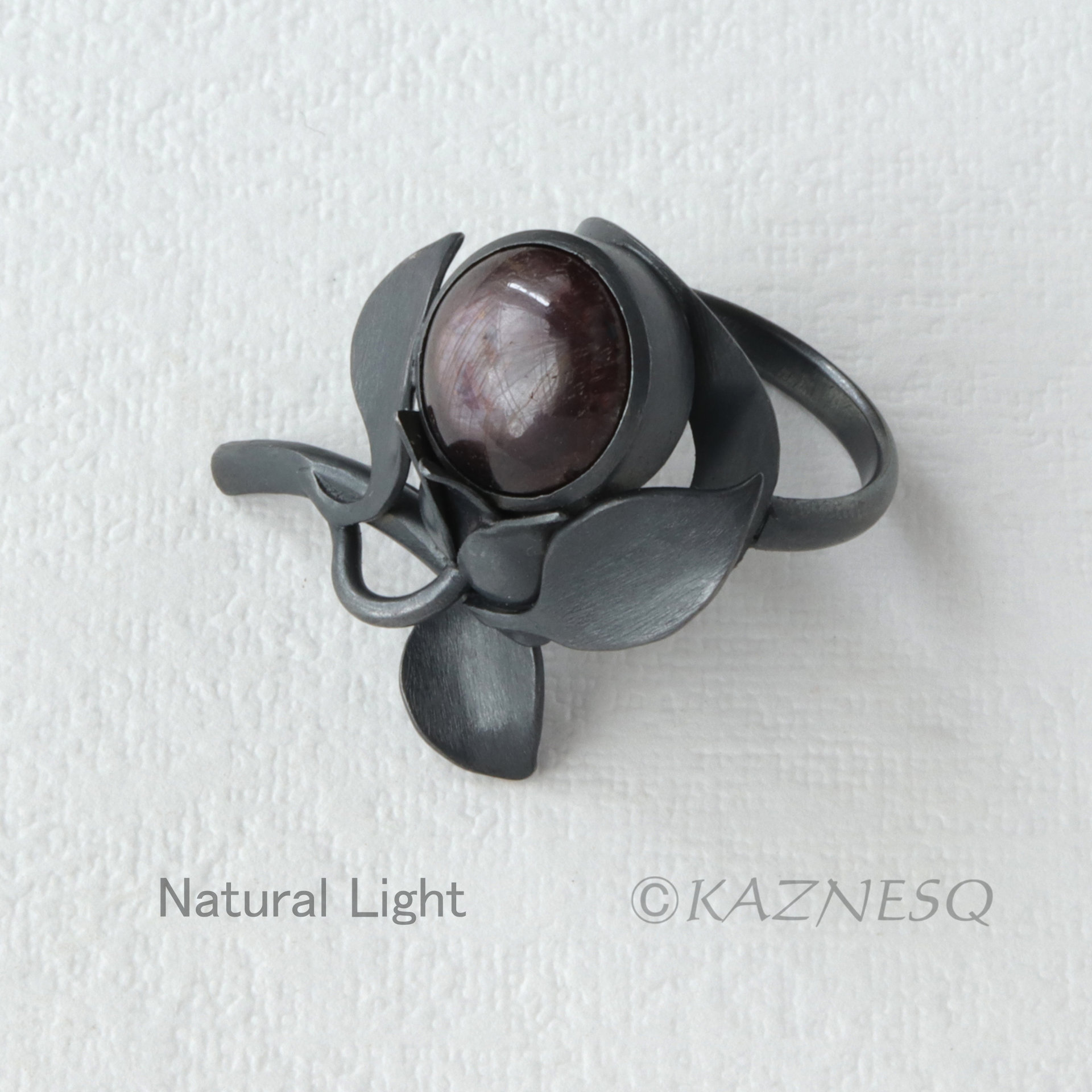 (C) KAZNESQ: Asterism brown stone nature inspired flower and leaf ring