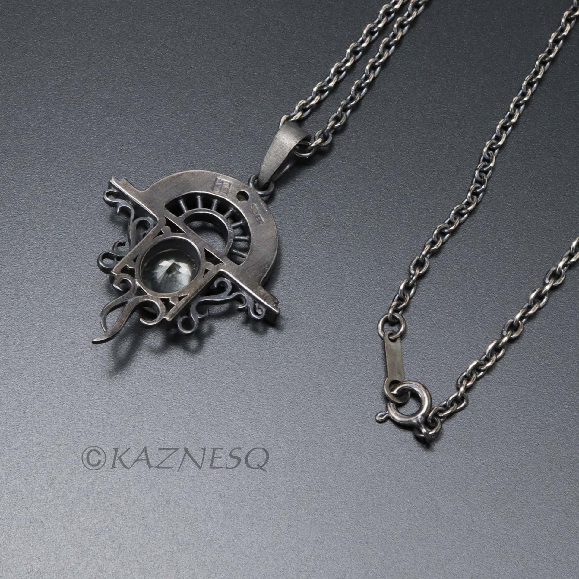 (C)KAZNESQ: Green amethyst oxidized silver Goth look arch pendant necklace
