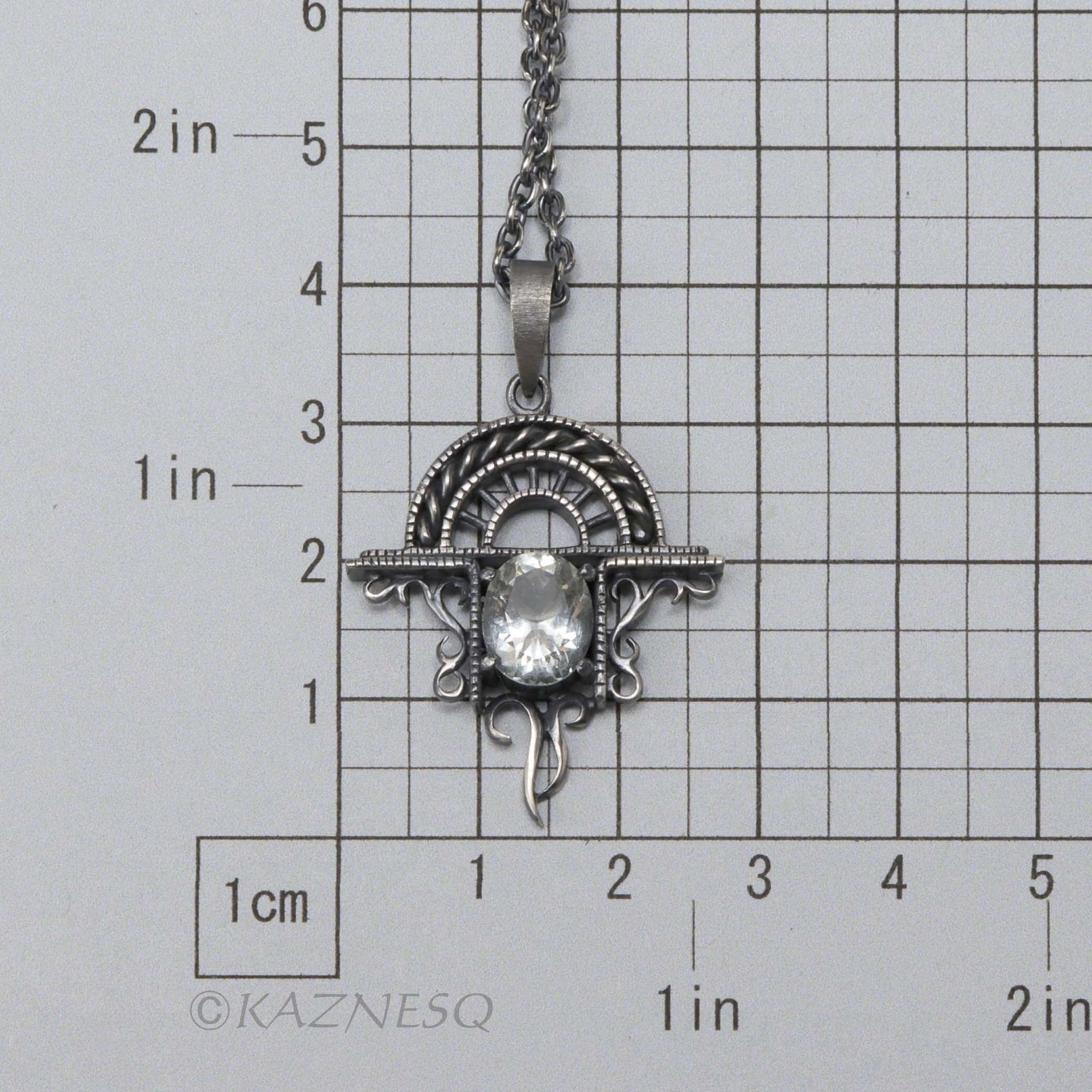 (C)KAZNESQ: Green amethyst oxidized silver Goth look arch pendant necklace