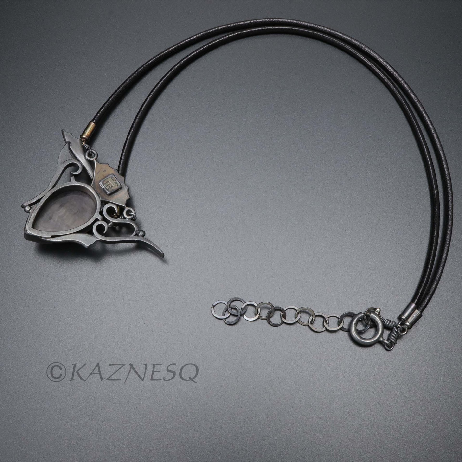 (C) KAZNESQ: Rutilated quartz oxidized silver Goth necklace