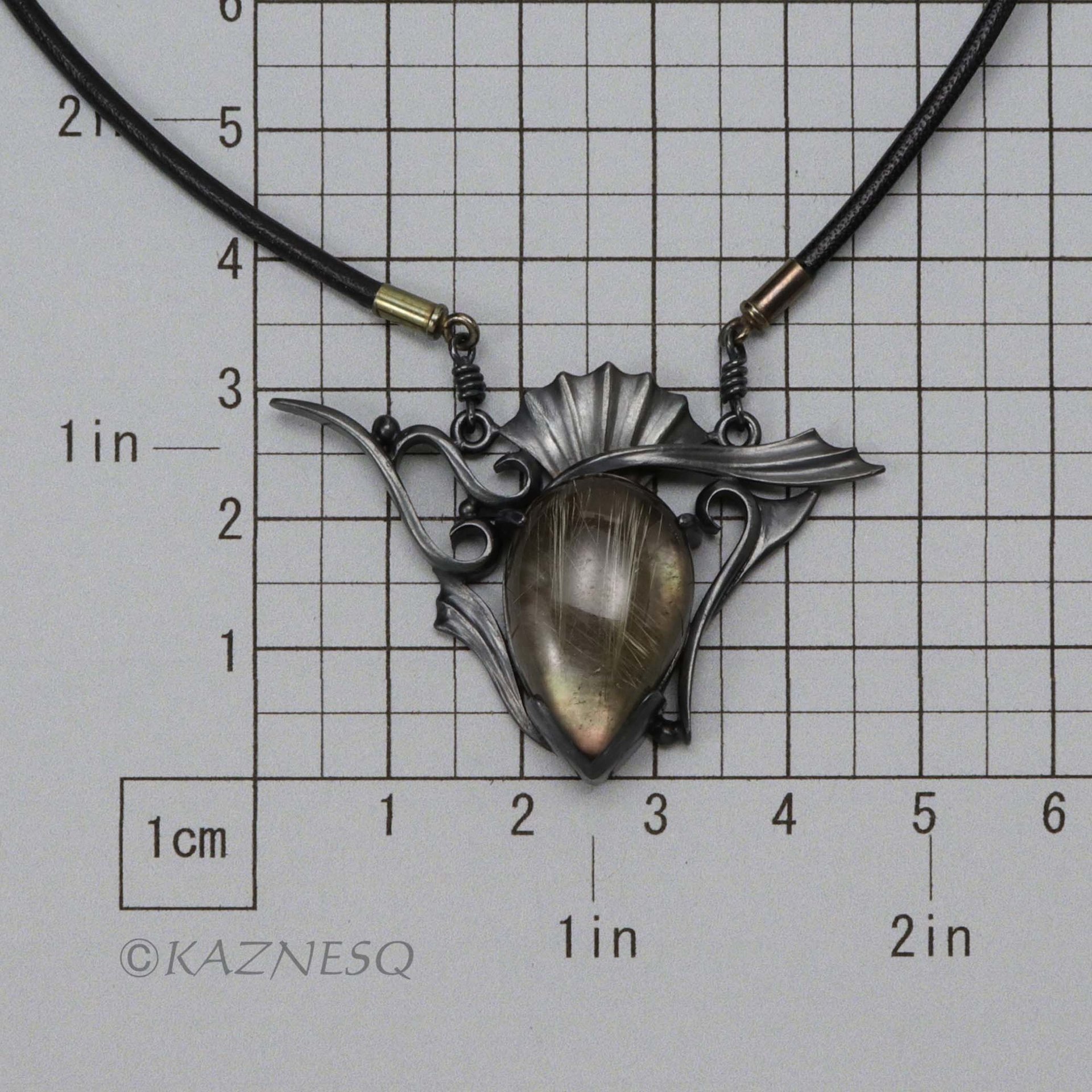 (C) KAZNESQ: Rutilated quartz oxidized silver Goth necklace