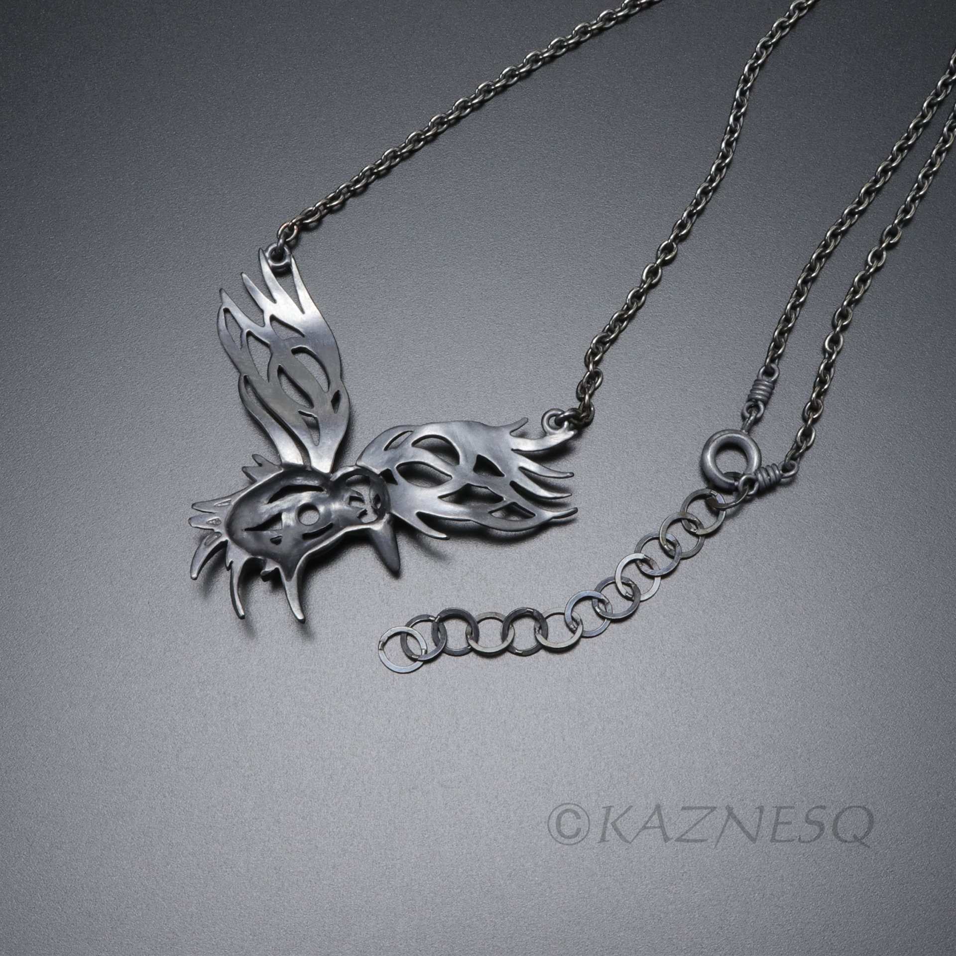 C) KAZNESQ: Openwork raven oxidized silver necklace, Goth pendant, Vikings