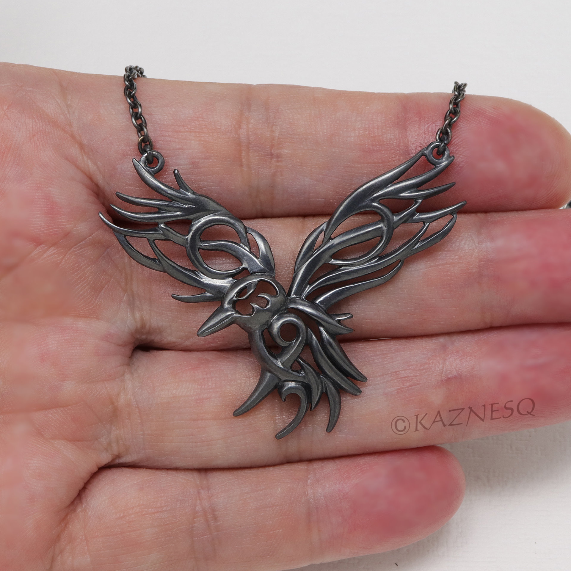 C) KAZNESQ: Openwork raven oxidized silver necklace, Goth pendant, Vikings