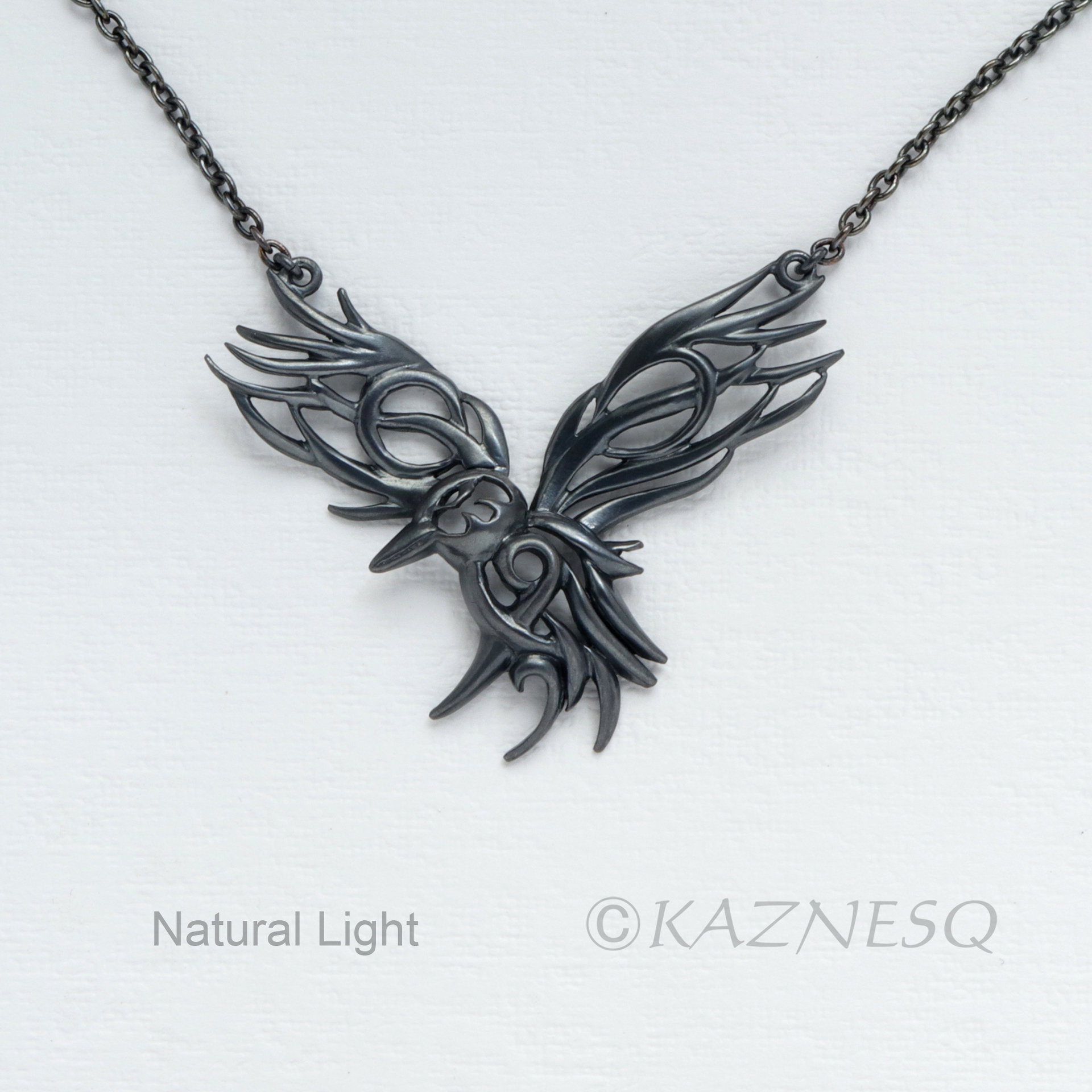C) KAZNESQ: Openwork raven oxidized silver necklace, Goth pendant, Vikings