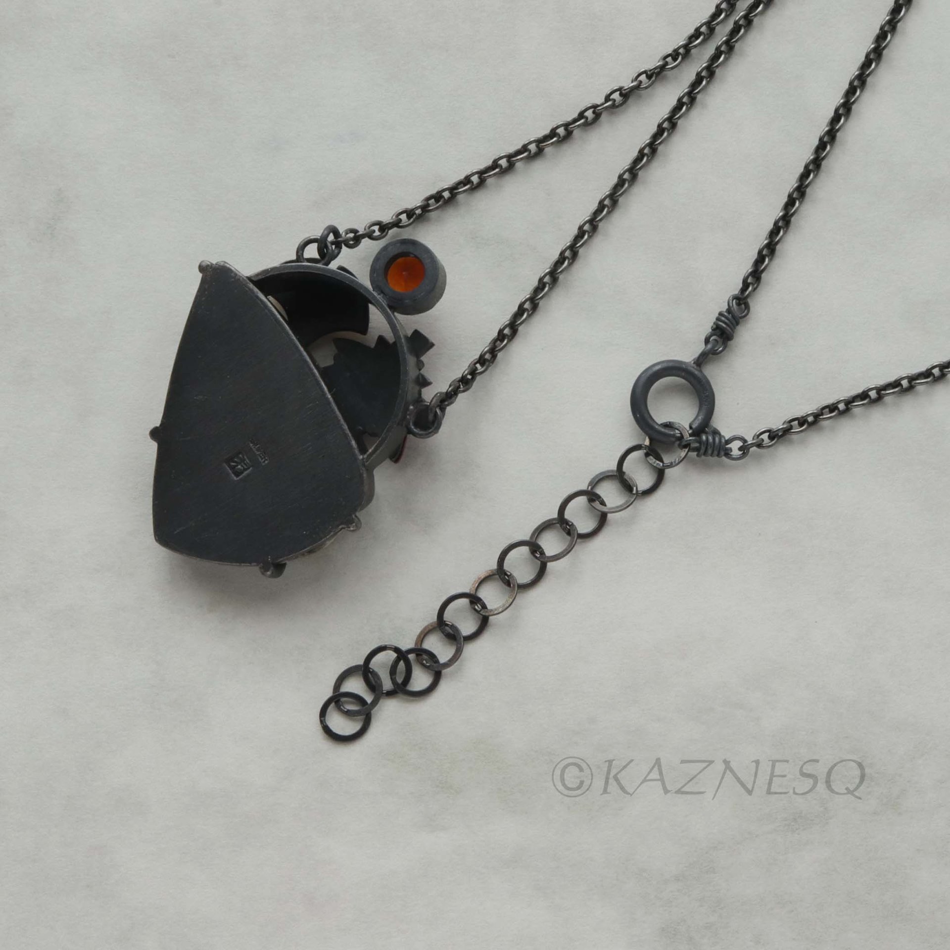 (C) KAZNESQ: Autumn red leaf and ginkgo necklace, desert druzy pendant