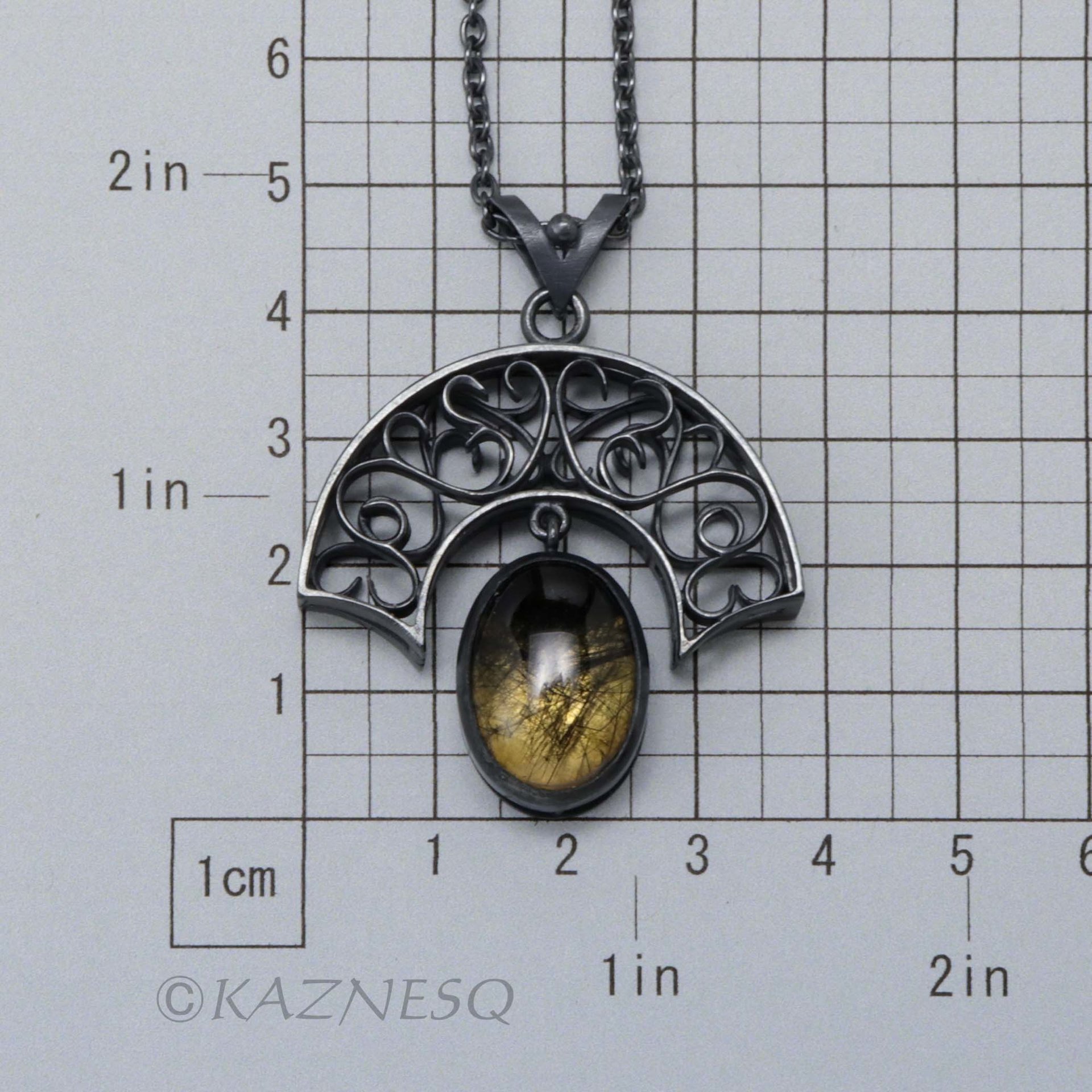(C) KAZNESQ: Tourmaline quartz Art Nouveau style arch pendant necklace