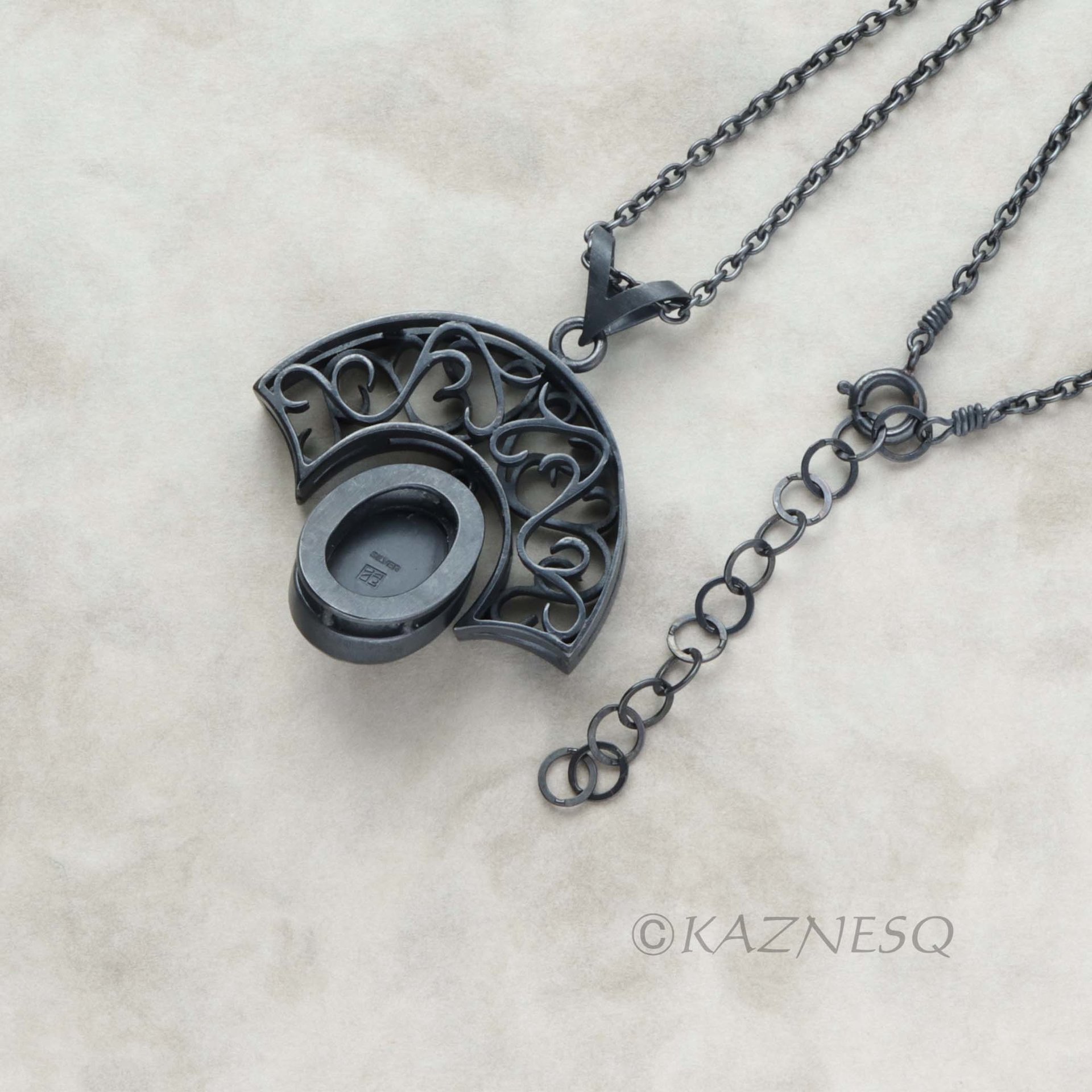 (C) KAZNESQ: Tourmaline quartz Art Nouveau style arch pendant necklace