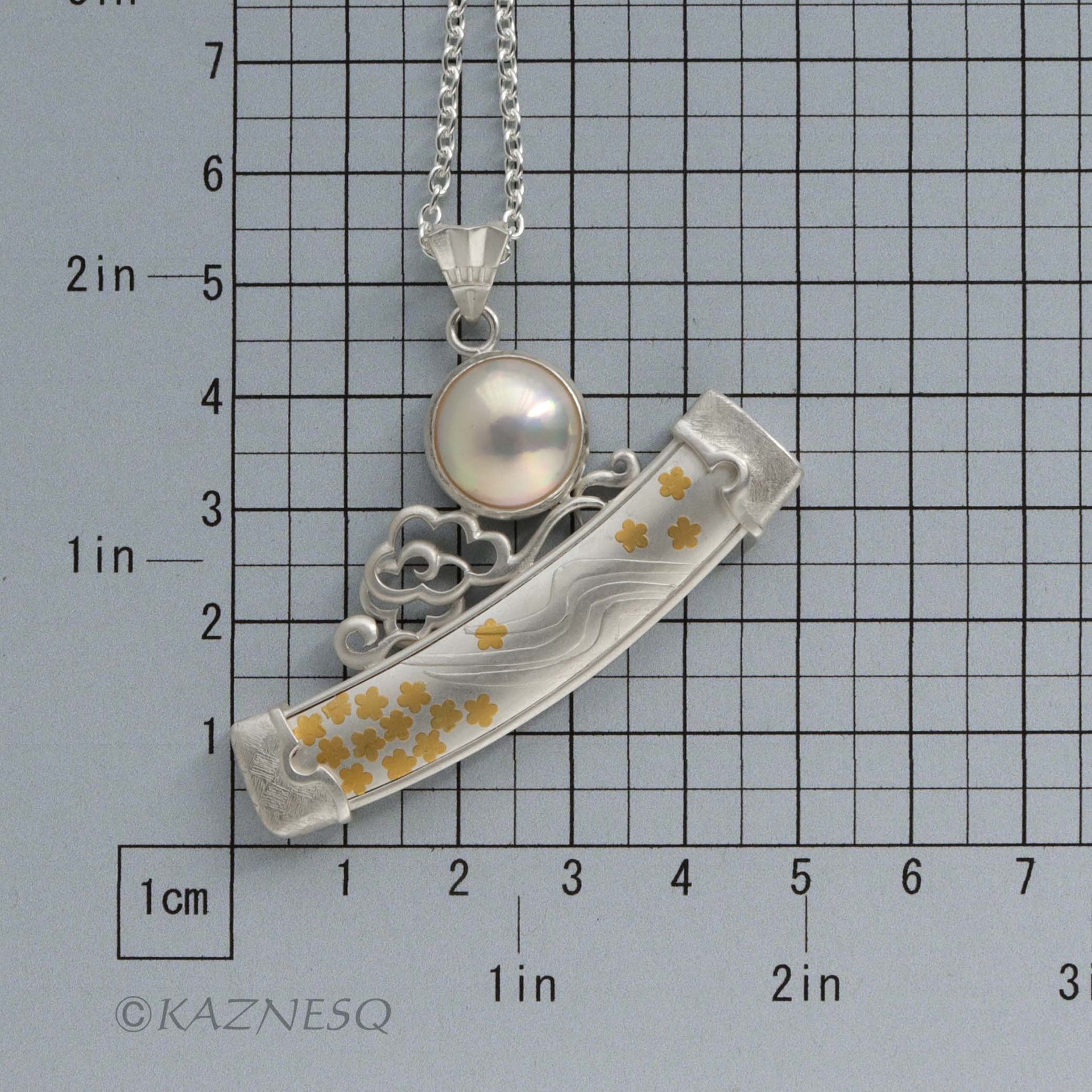 (C) KAZNESQ apanese samurai sword mabe pearl Keum Boo silver necklace