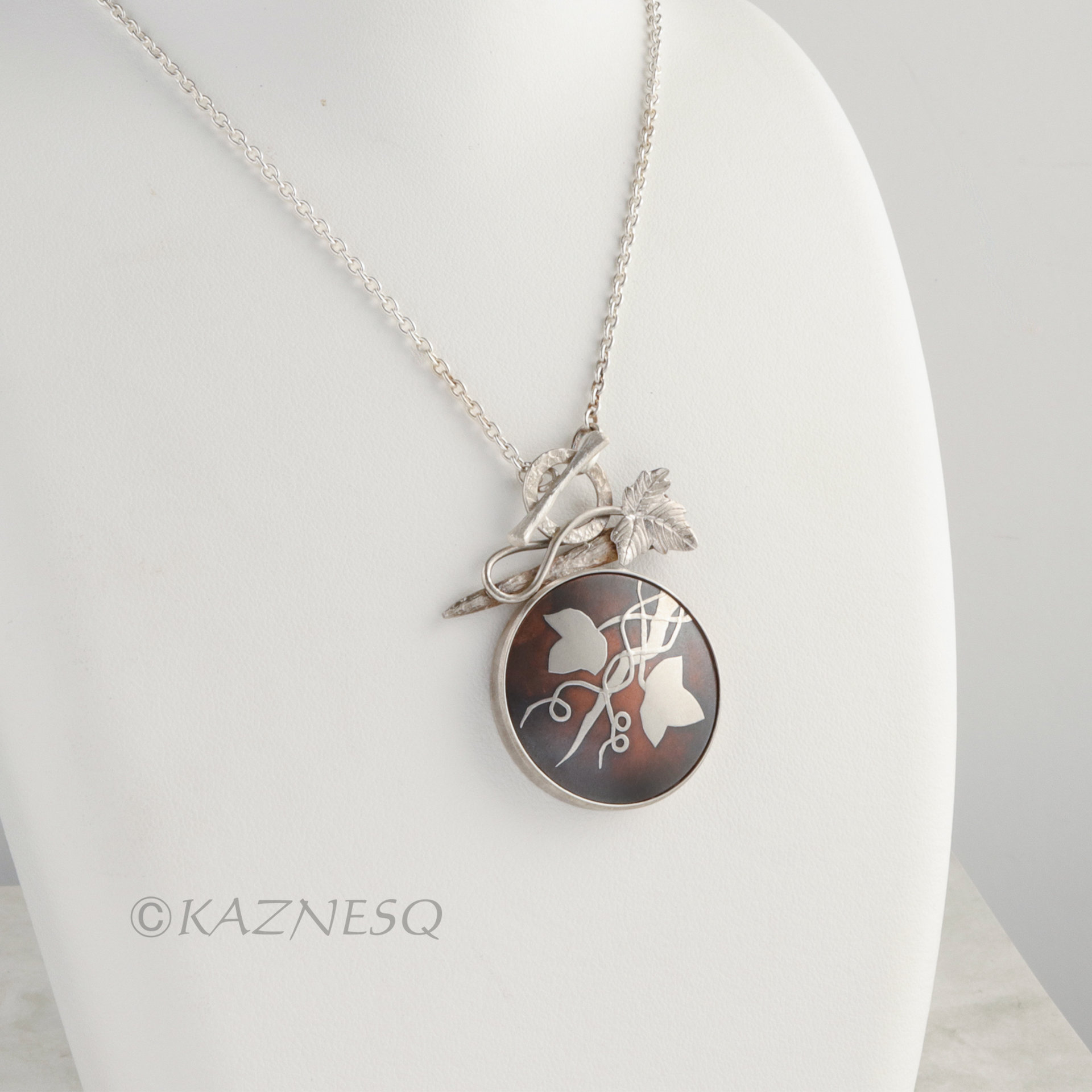 (C) KAZNESQ: Wild grape Keum Boo copper and silver necklace.