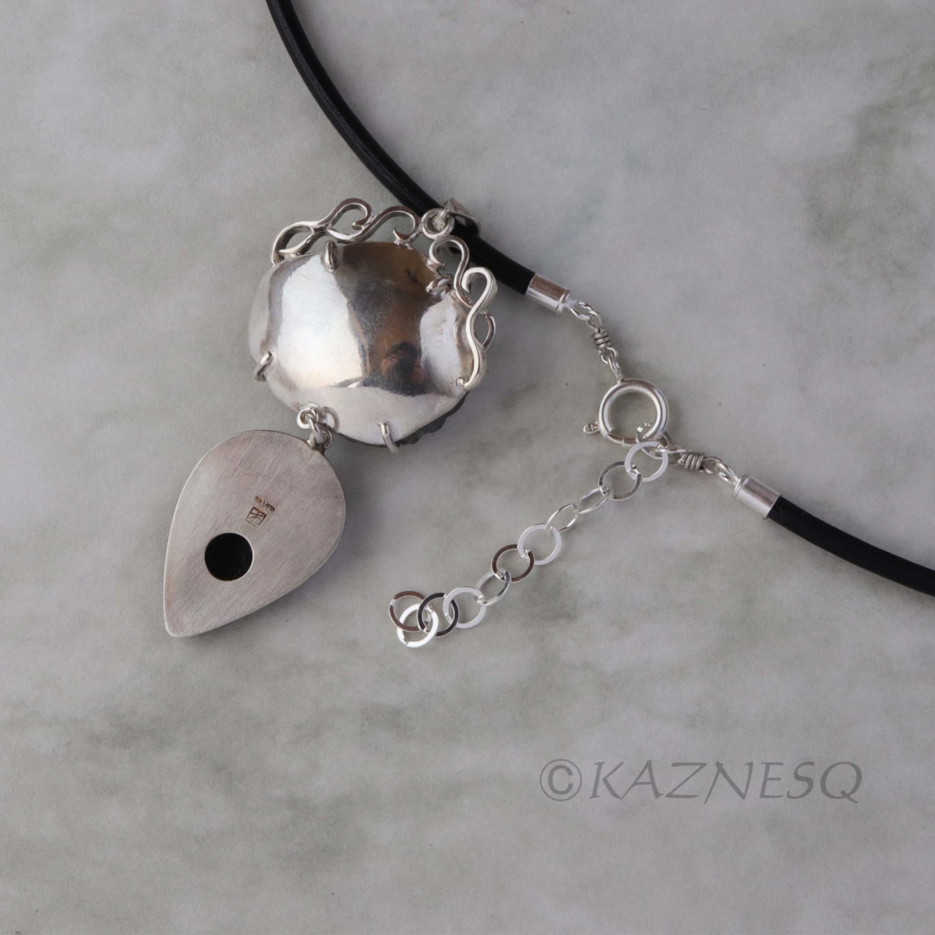 (C) KAZNESQ: Ammonite fossil pyrite silver pendant necklace