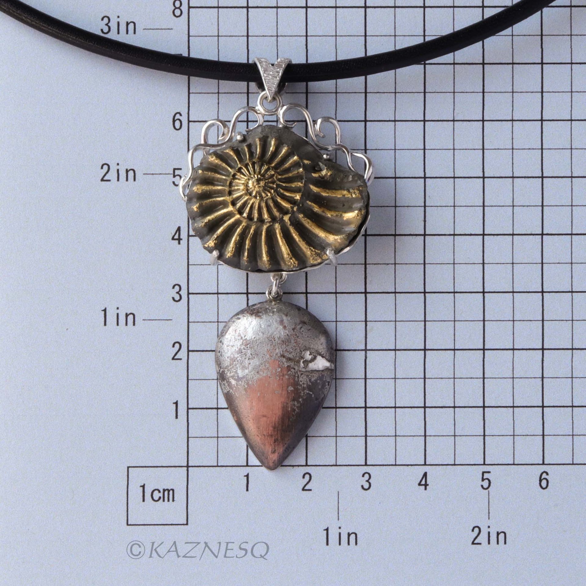(C) KAZNESQ: Ammonite fossil pyrite silver pendant necklace