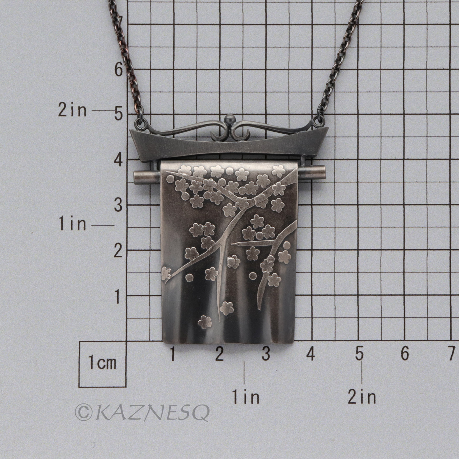 (C) KAZNESQ: Japanese Kimono motif Keum Boo silver necklace
