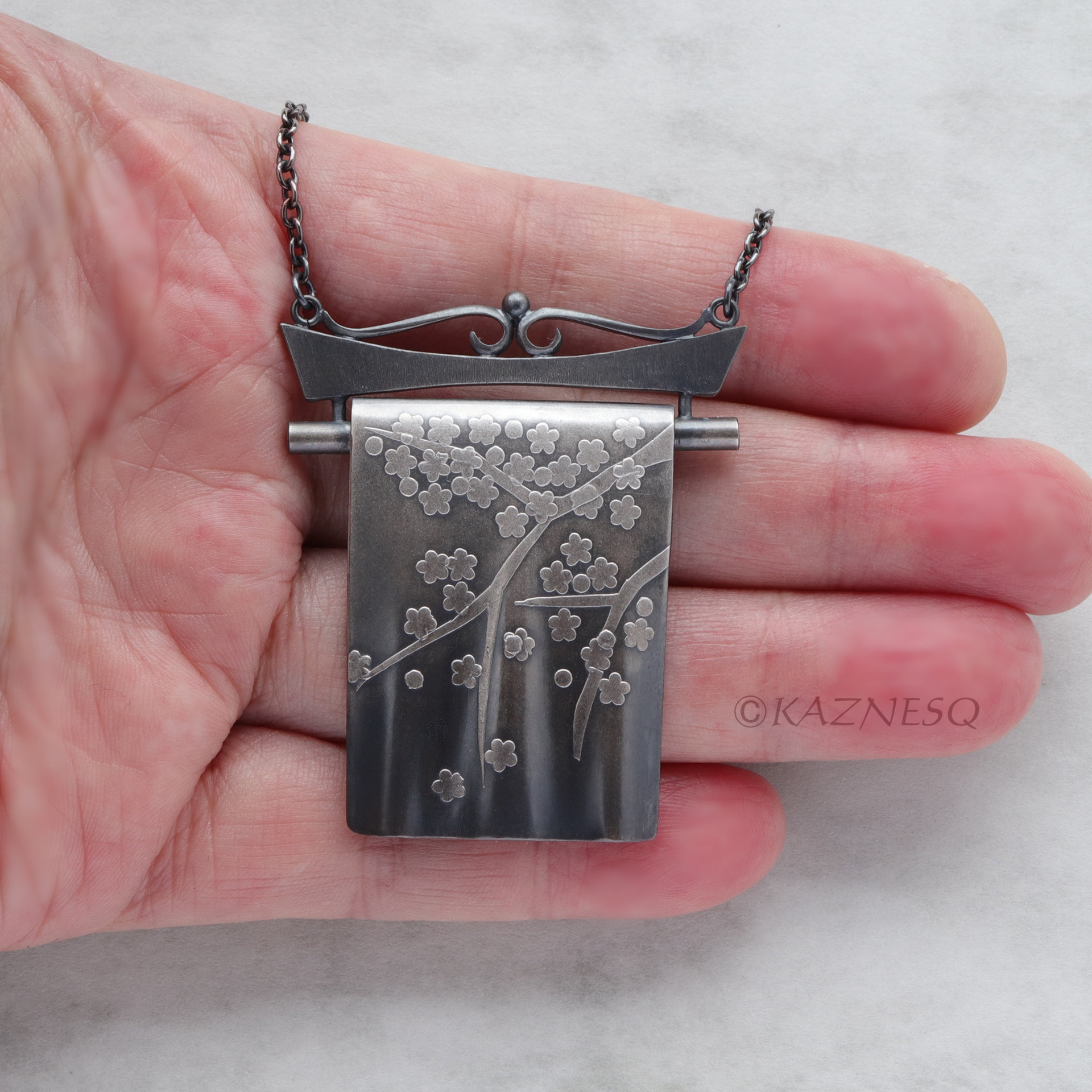 (C) KAZNESQ: Japanese Kimono motif Keum Boo silver necklace