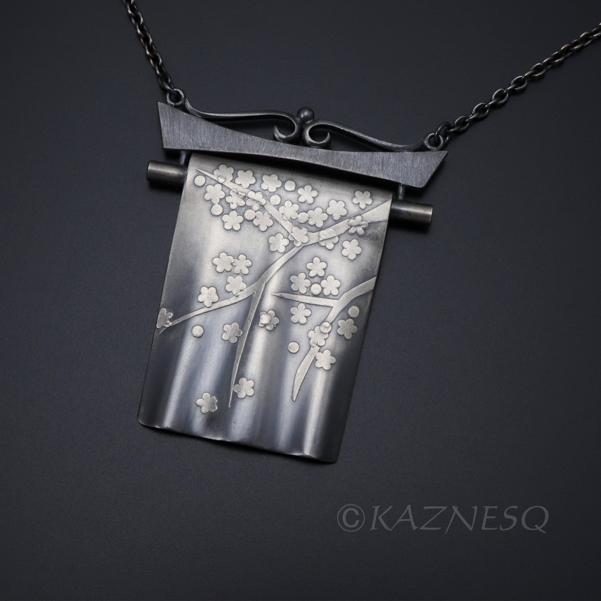 (C) KAZNESQ: Japanese Kimono motif Keum Boo silver necklace