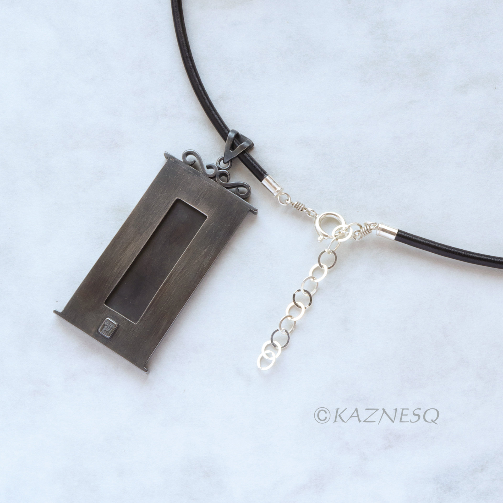 (C) KAZNESQ: apanese art Keum Boo silver pendant necklace of Koi pond, the moon,