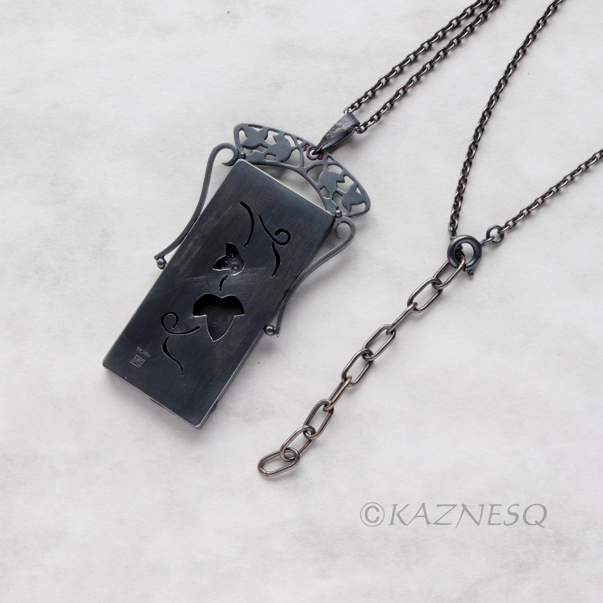 (C) KAZNESQ: Art Nouveau style rectangle wild grape Keum Boo necklace