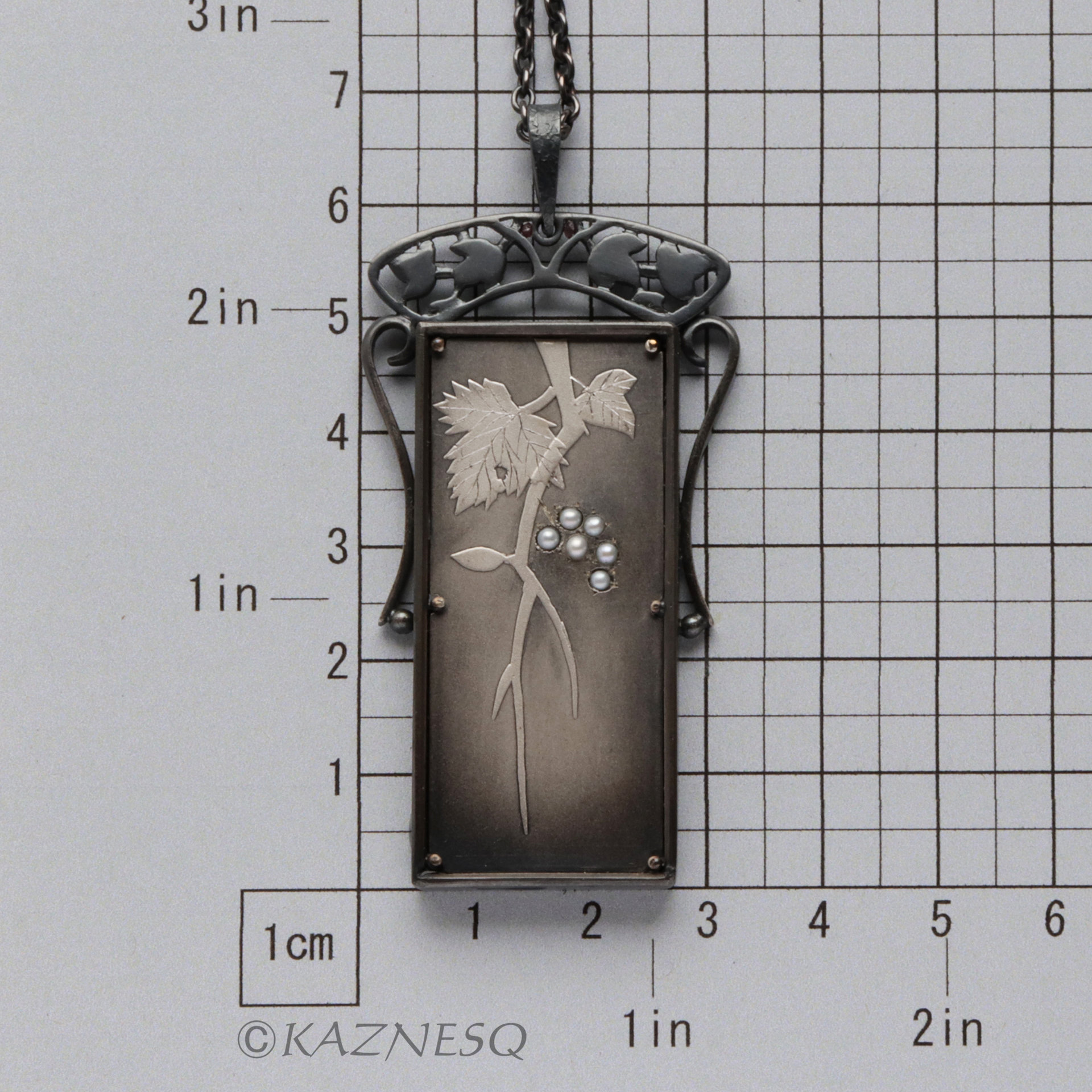 (C) KAZNESQ: Art Nouveau style rectangle wild grape Keum Boo necklace