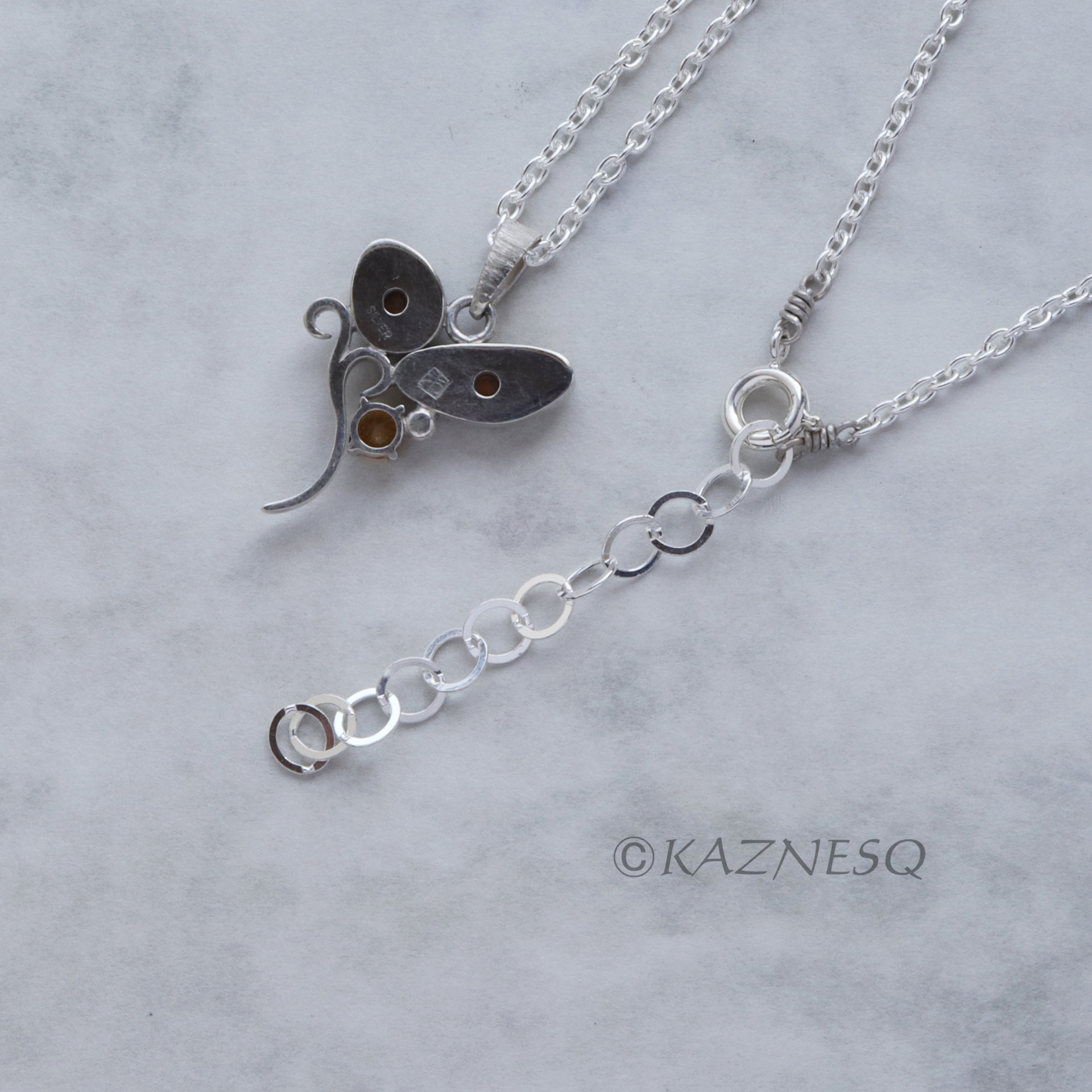 (C) KAZNESQ: Opal and orange sapphire Art Nouveau style silver necklace