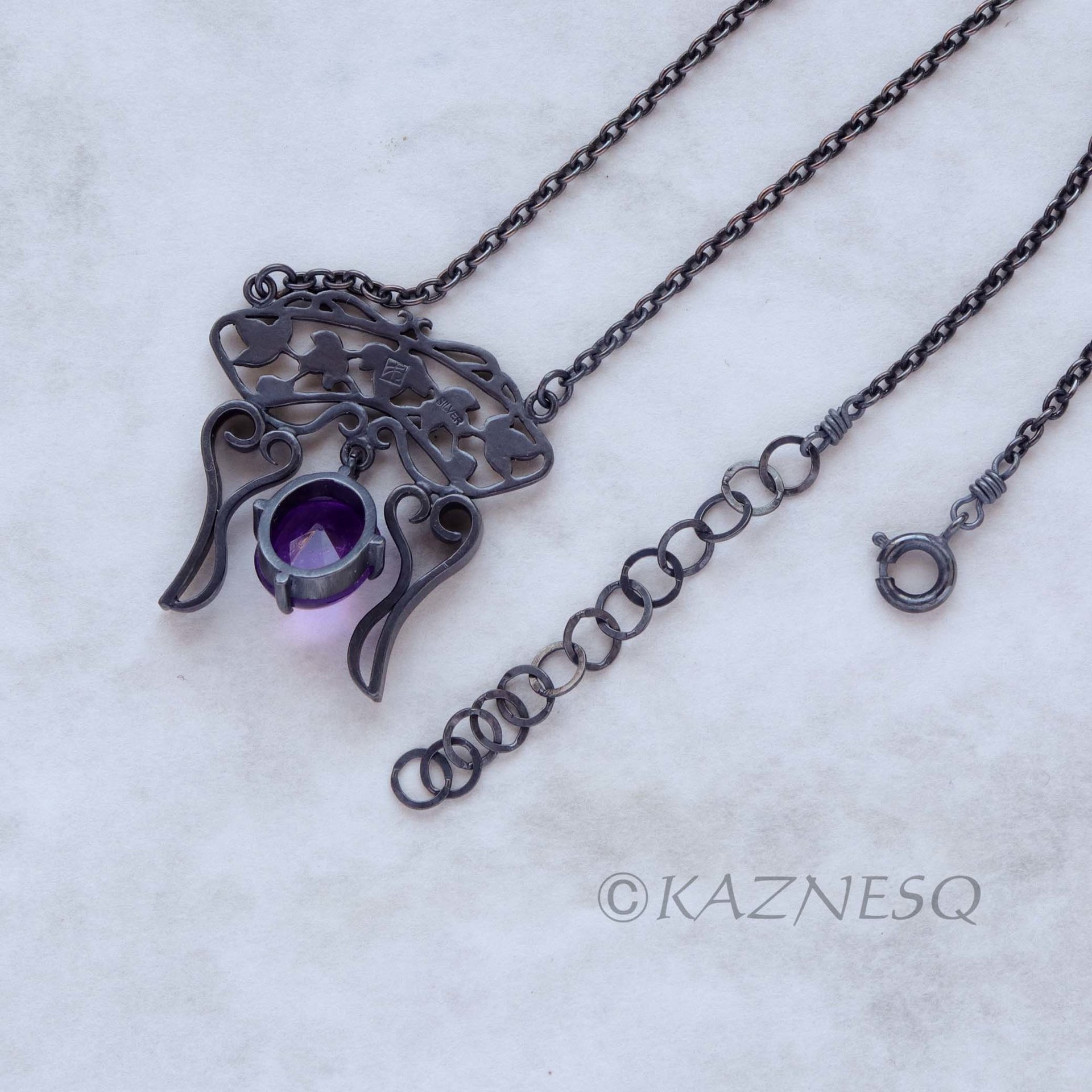 (C) KAZNESQ: Art Nouveau style ivy openwork Keum Boo amethyst necklace