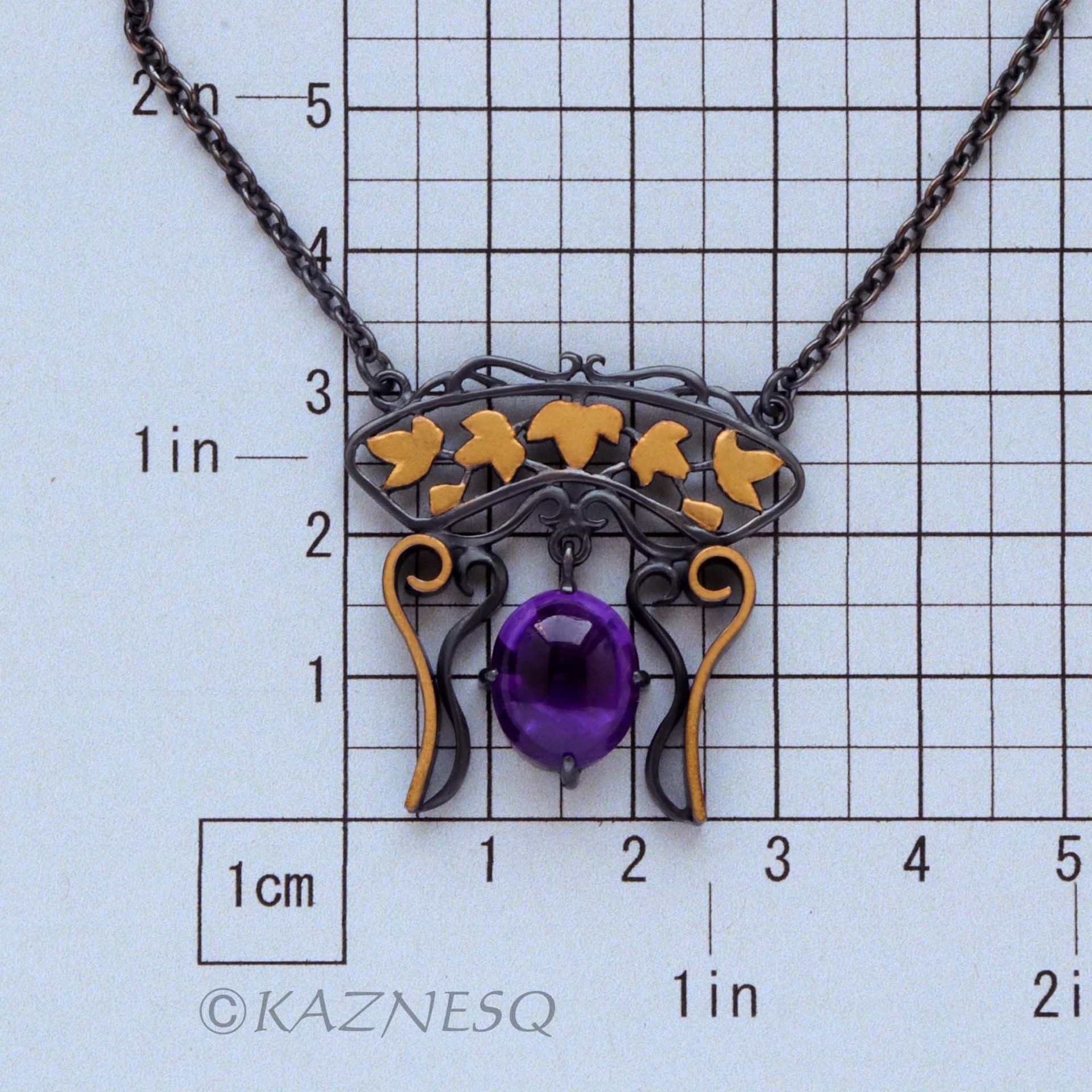 (C) KAZNESQ: Art Nouveau style ivy openwork Keum Boo amethyst necklace