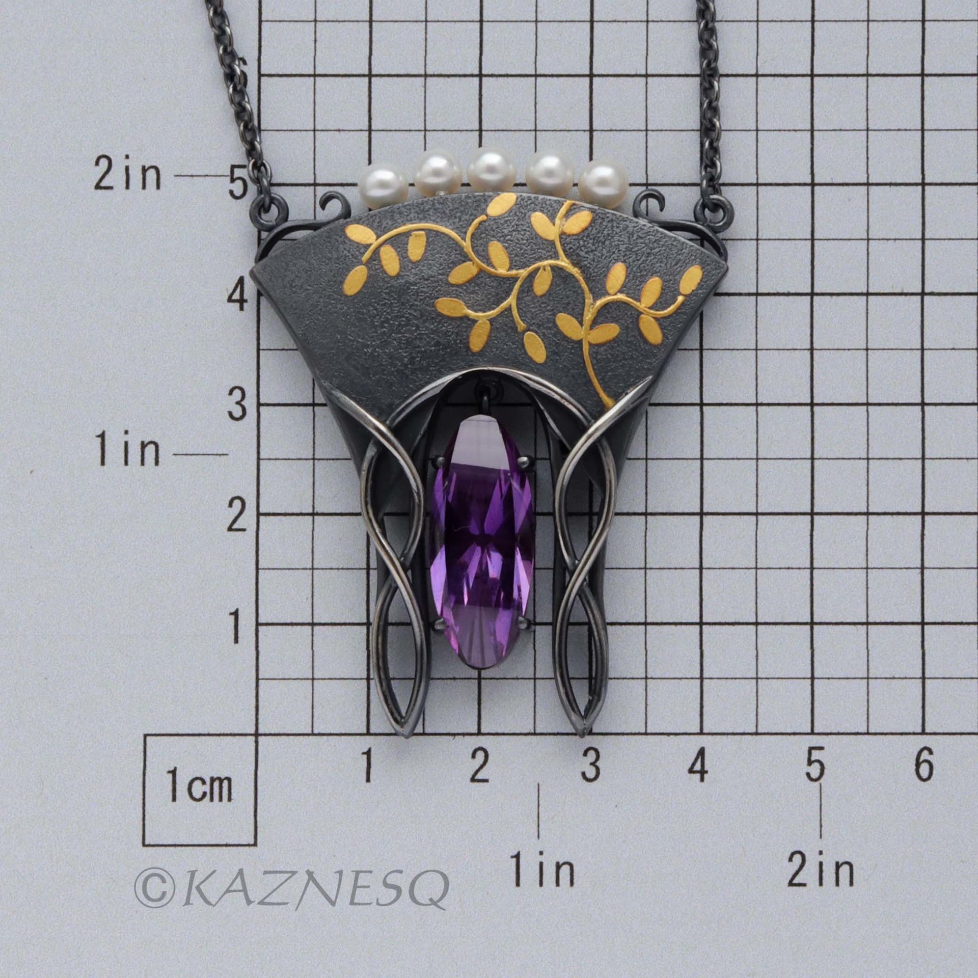 (C) KAZNESQ: Art Nouveau style gold Japanese bush clover silver necklace