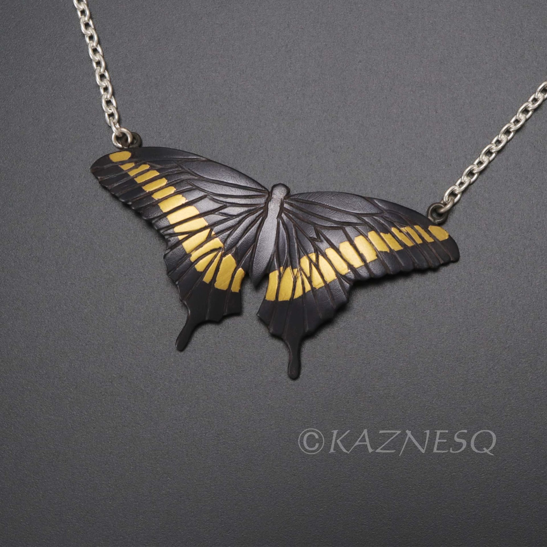 (C) KAZNESQ: Keum Boo and Japanese iroage patina shakudo swallowtail necklace
