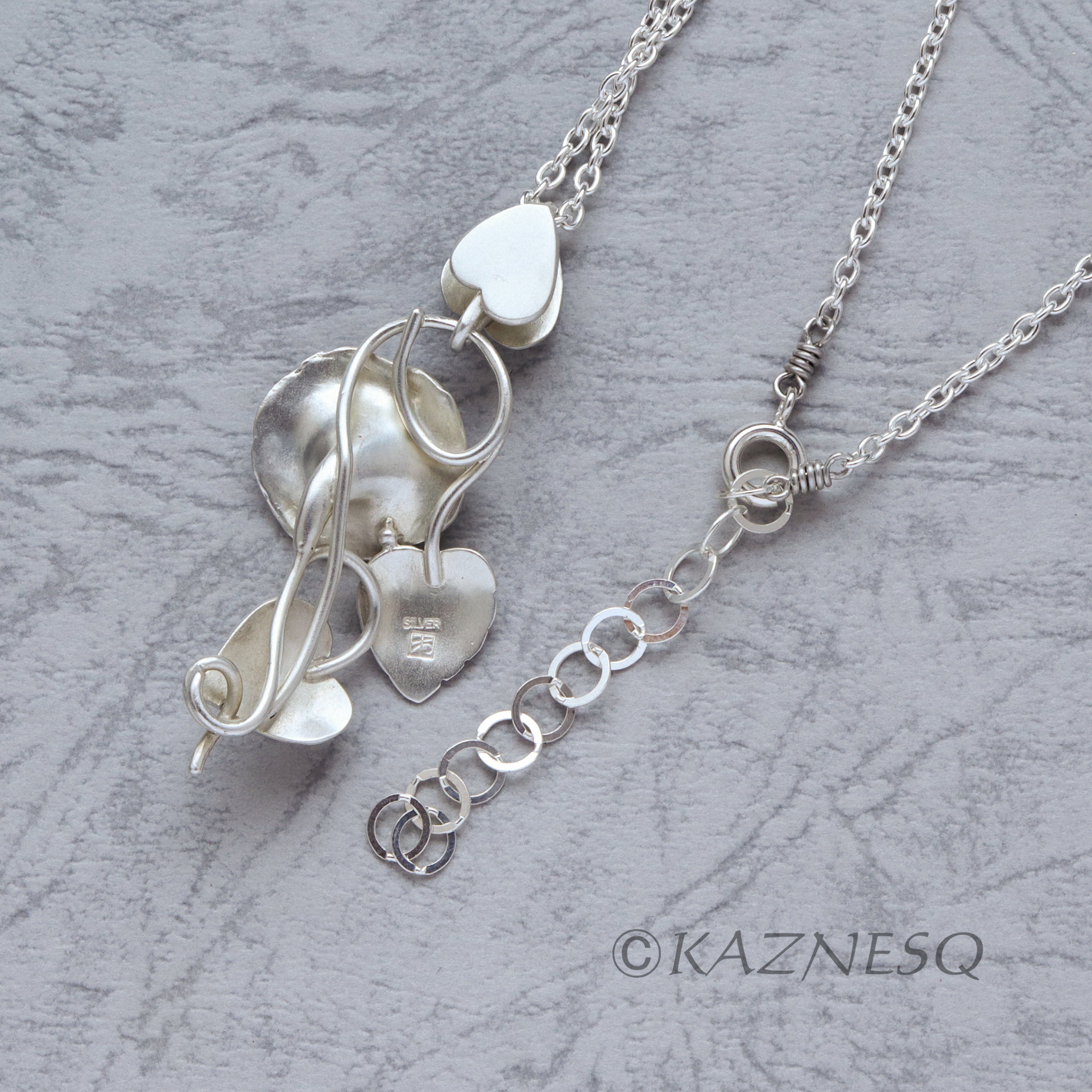SOLD: Moonflower motif silver pendant necklace with an akoya pearl