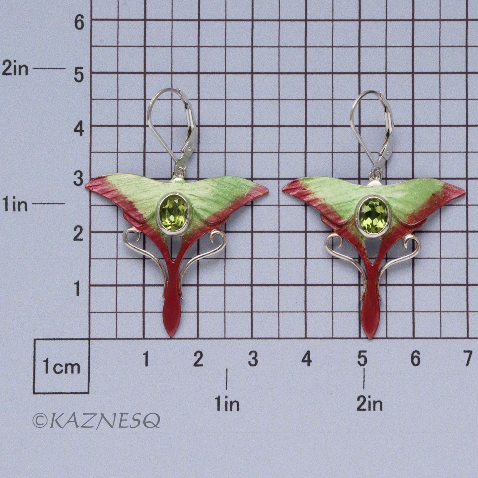 (C) KAZNESQ: peridot silver green moon moth earrings