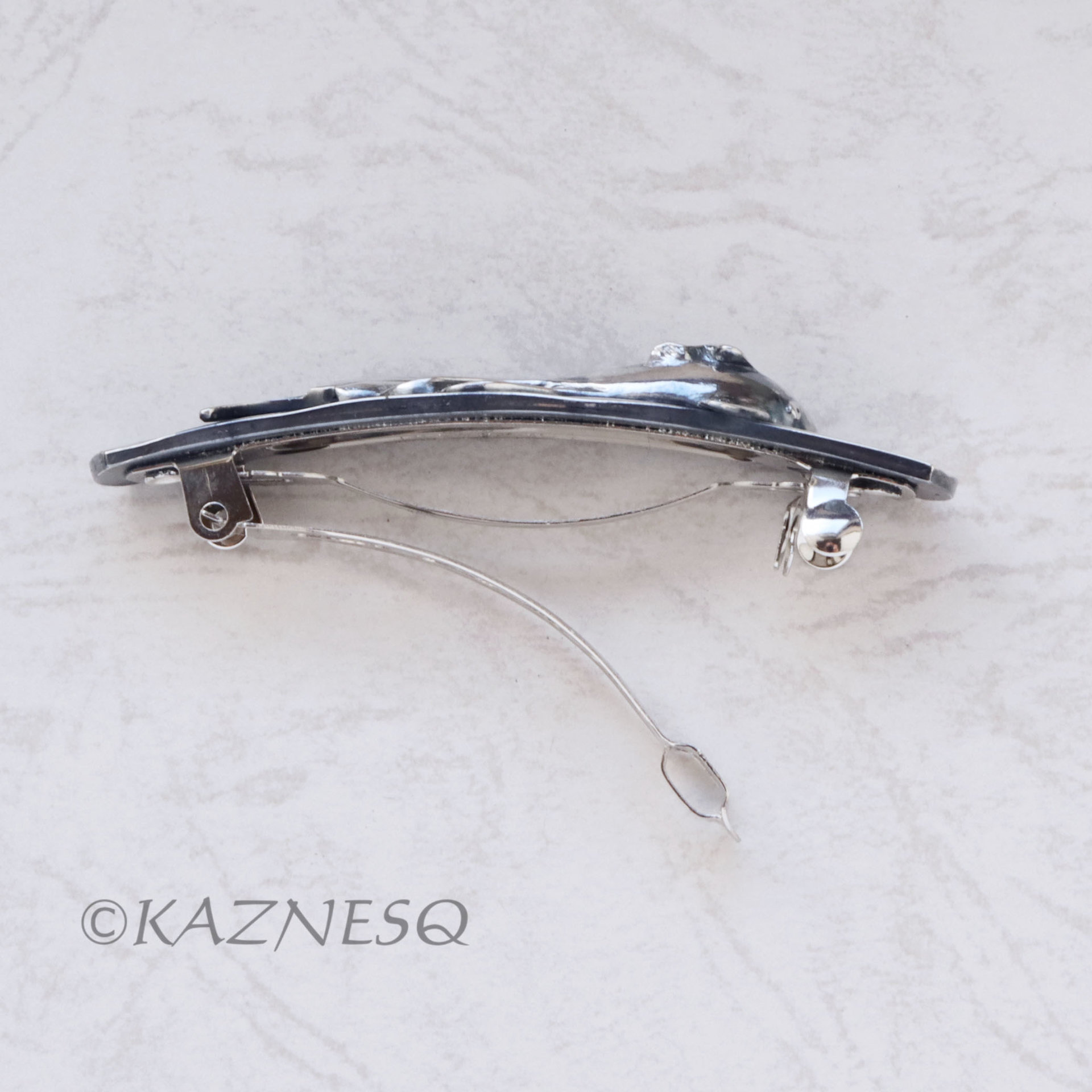 (C) KAZNESQ: Silver Barrette of sculptural KOI fish