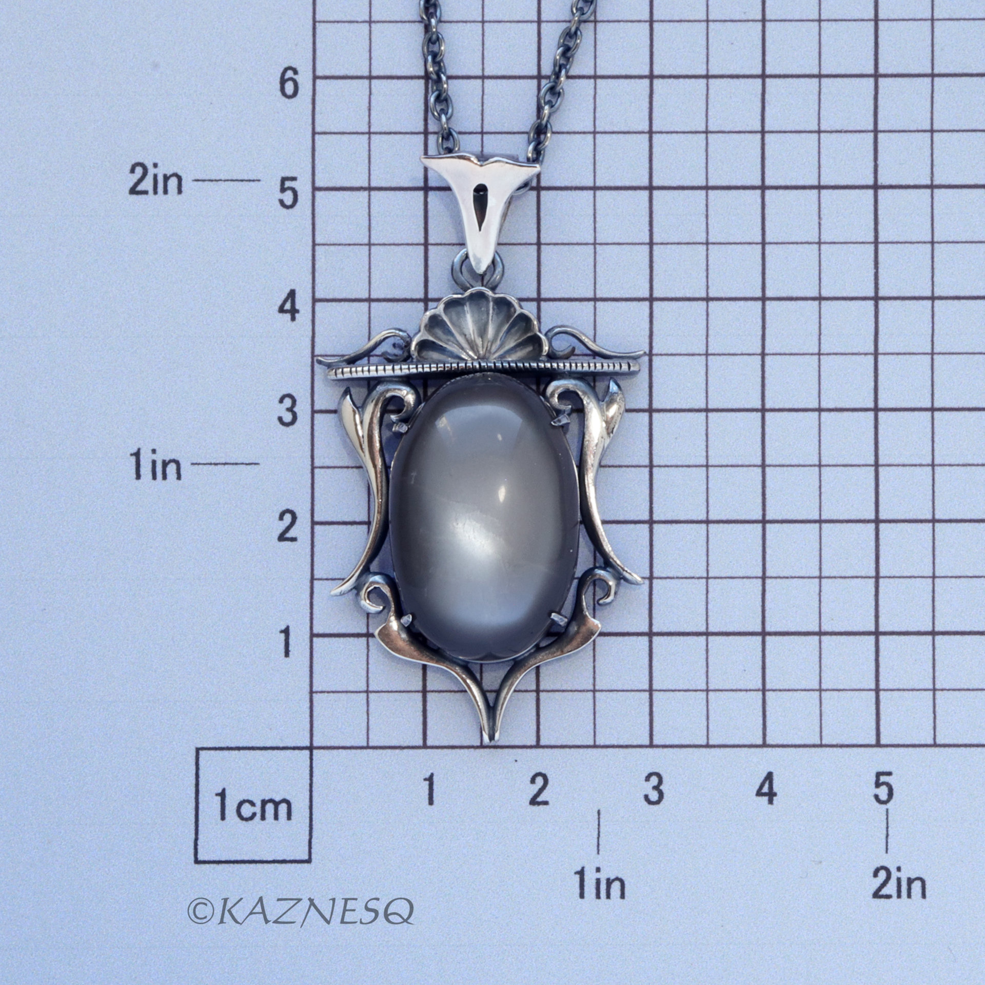 (C) KAZNESQ: African Moonstone Goth style Oxidized Silver Pendant Necklace