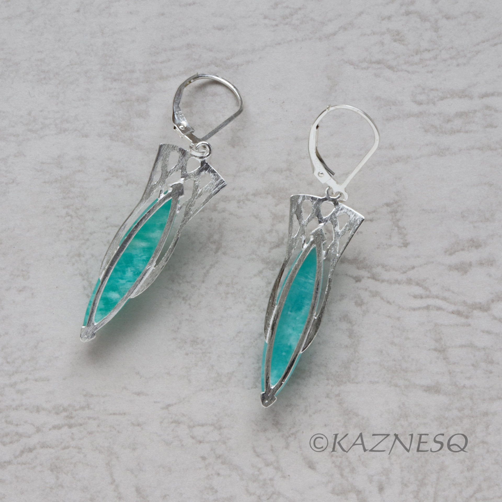 (C) KAZNESQ: Art Nouveau style Amazonite Silver Drop Earrings