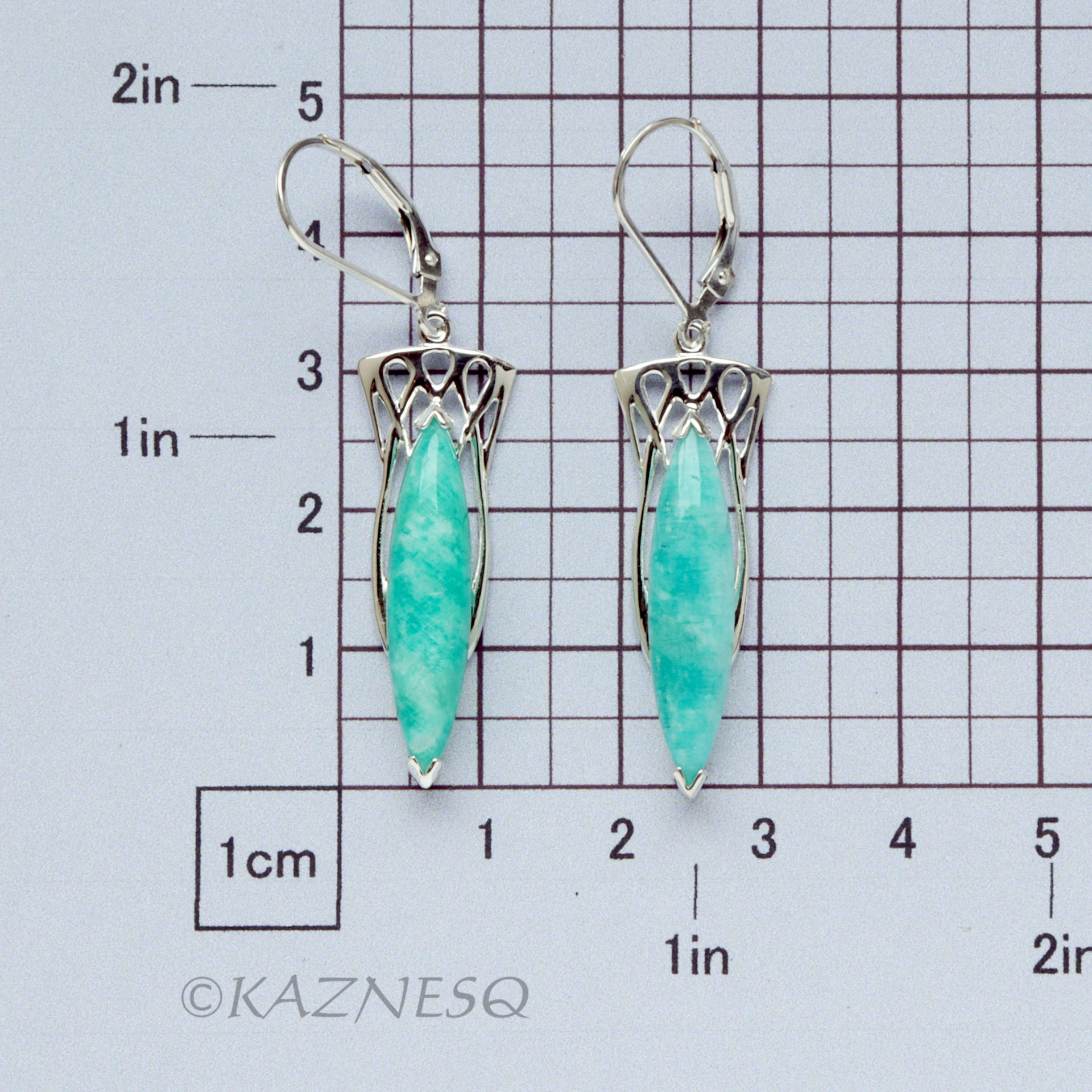 (C) KAZNESQ: Art Nouveau style Amazonite Silver Drop Earrings
