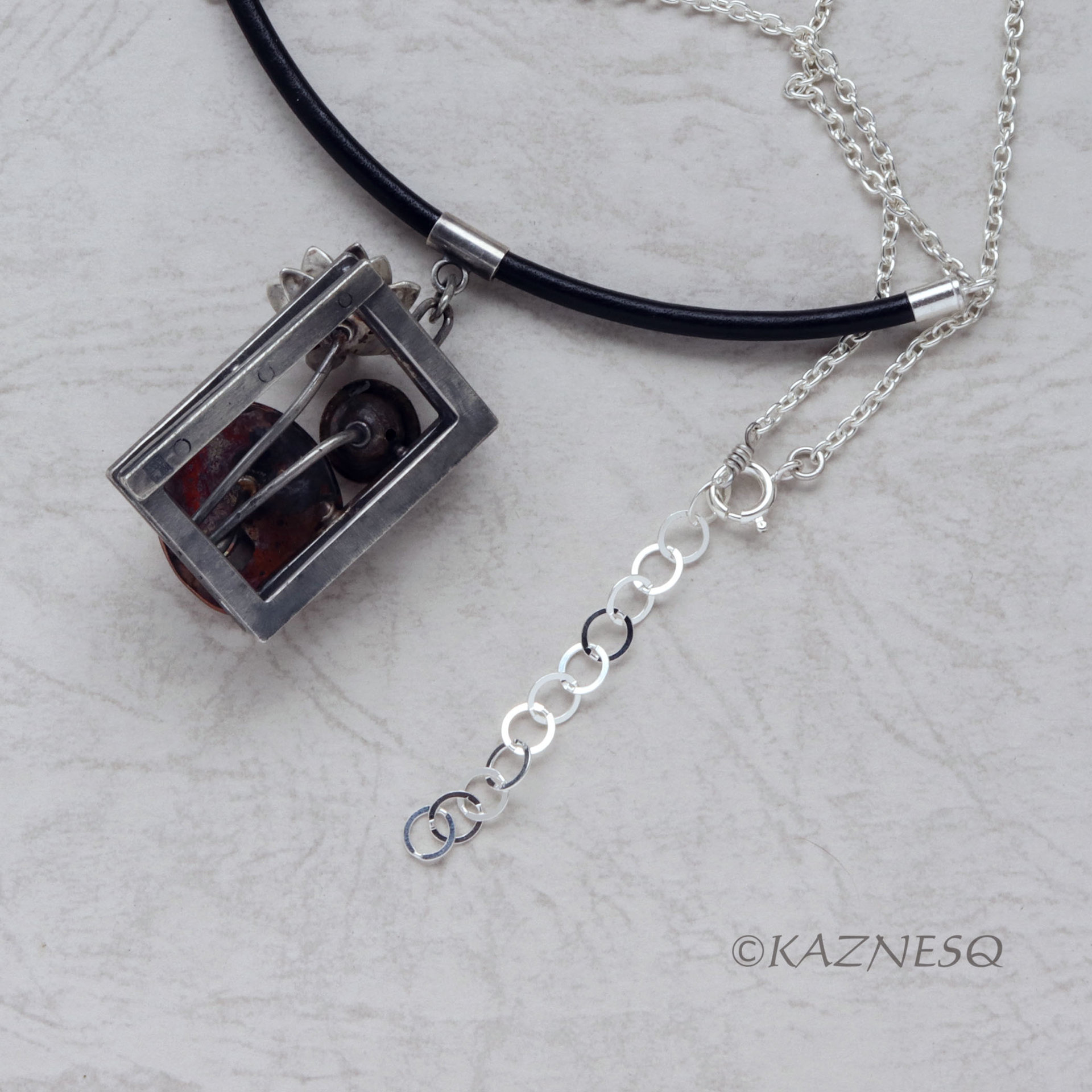 (C) KAZNESQ: Lotus motif silver and copper pendant necklace with pearls, flower,