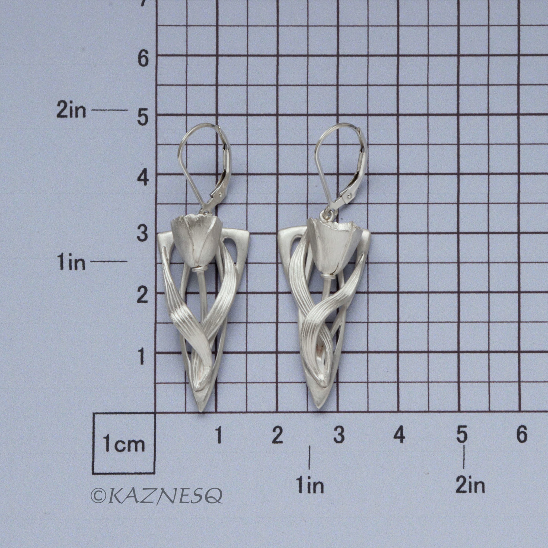 (C) KAZNESQ: Art Nouveau style Floral Silver earrings with hidden Akoya
