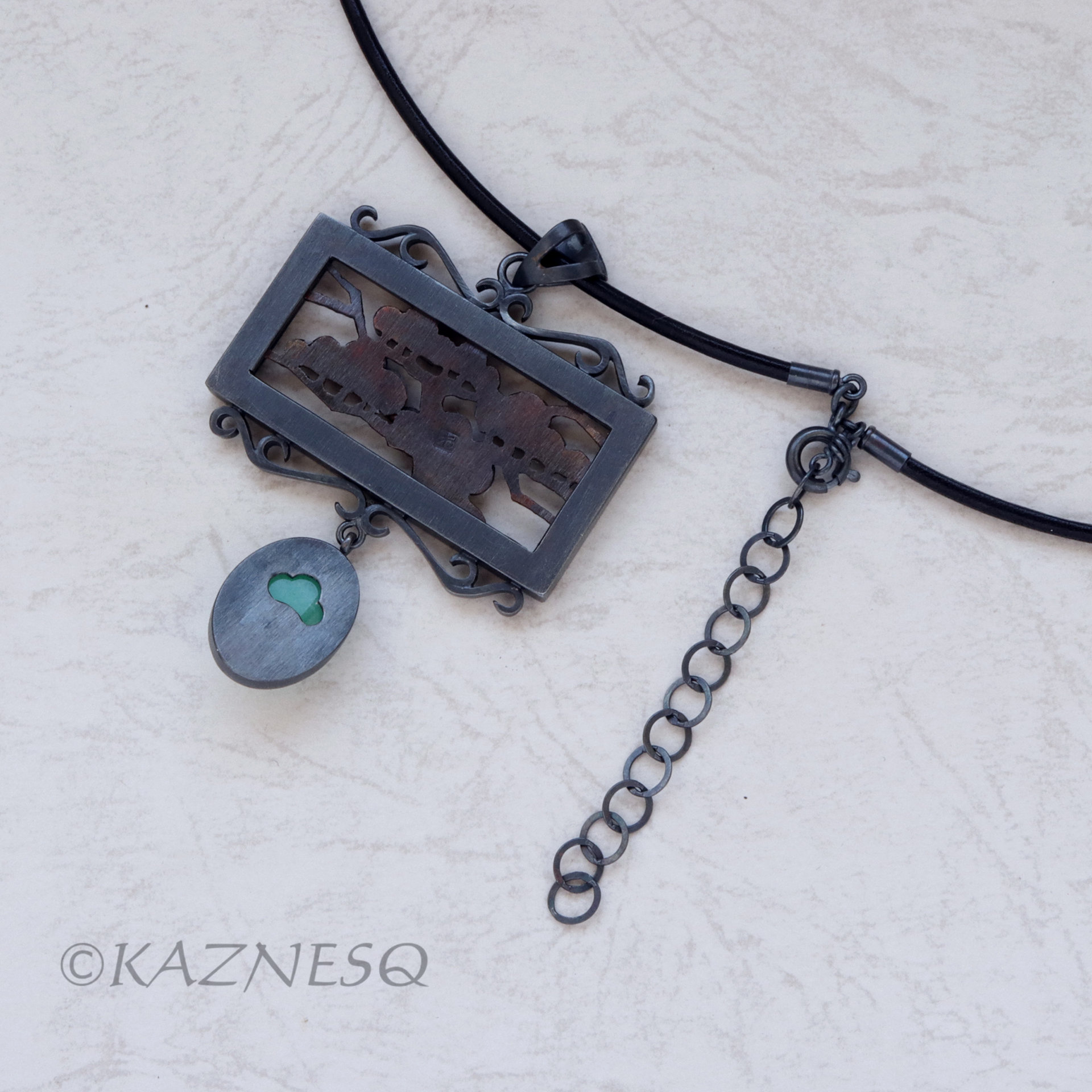 (C) KAZNESQ:Japanese Pine Tree pattern copper and oxidized silver pendant neckla