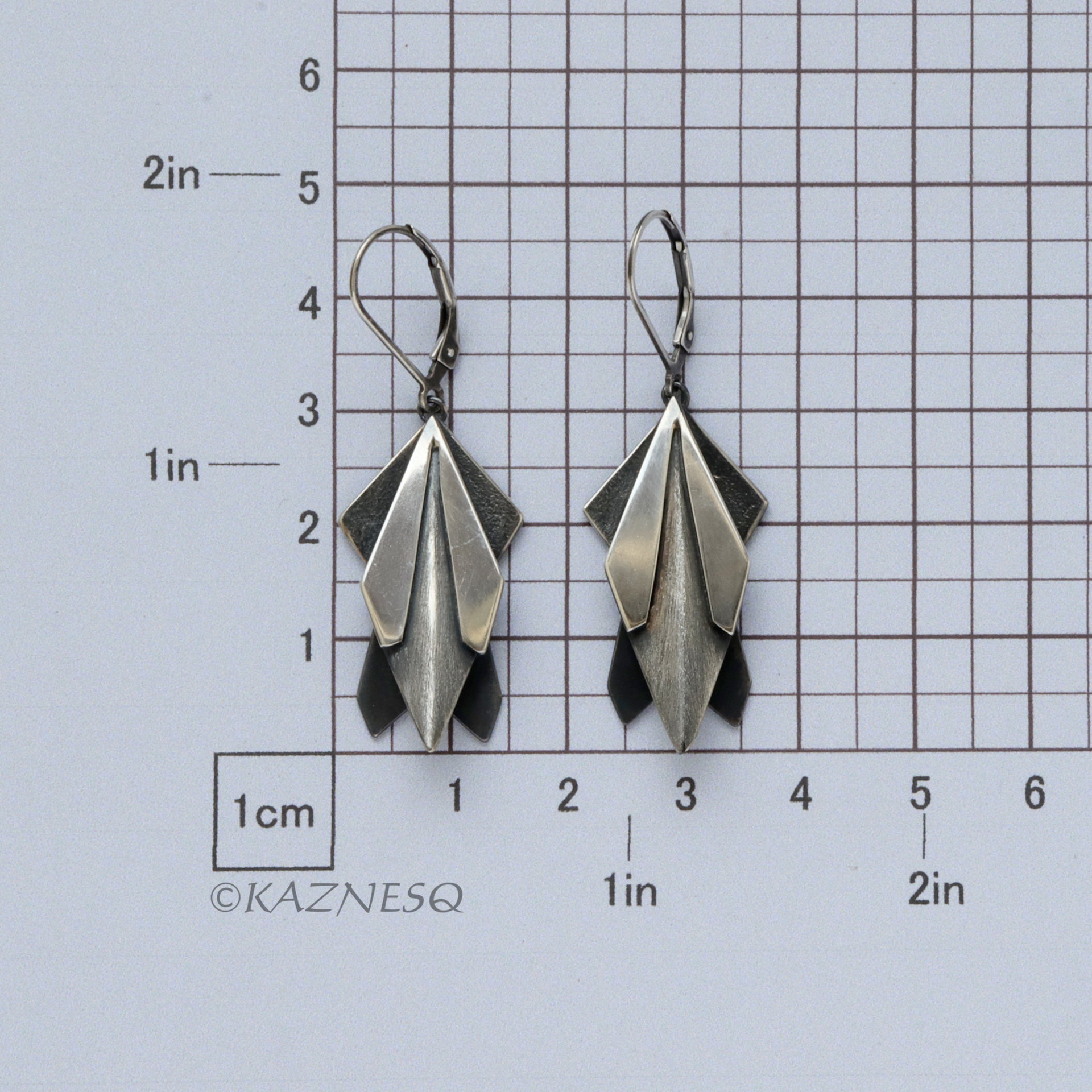 (C) KAZNESQ: Modern Sculptural Monochromatic Black and Silver Oxidized Earrings