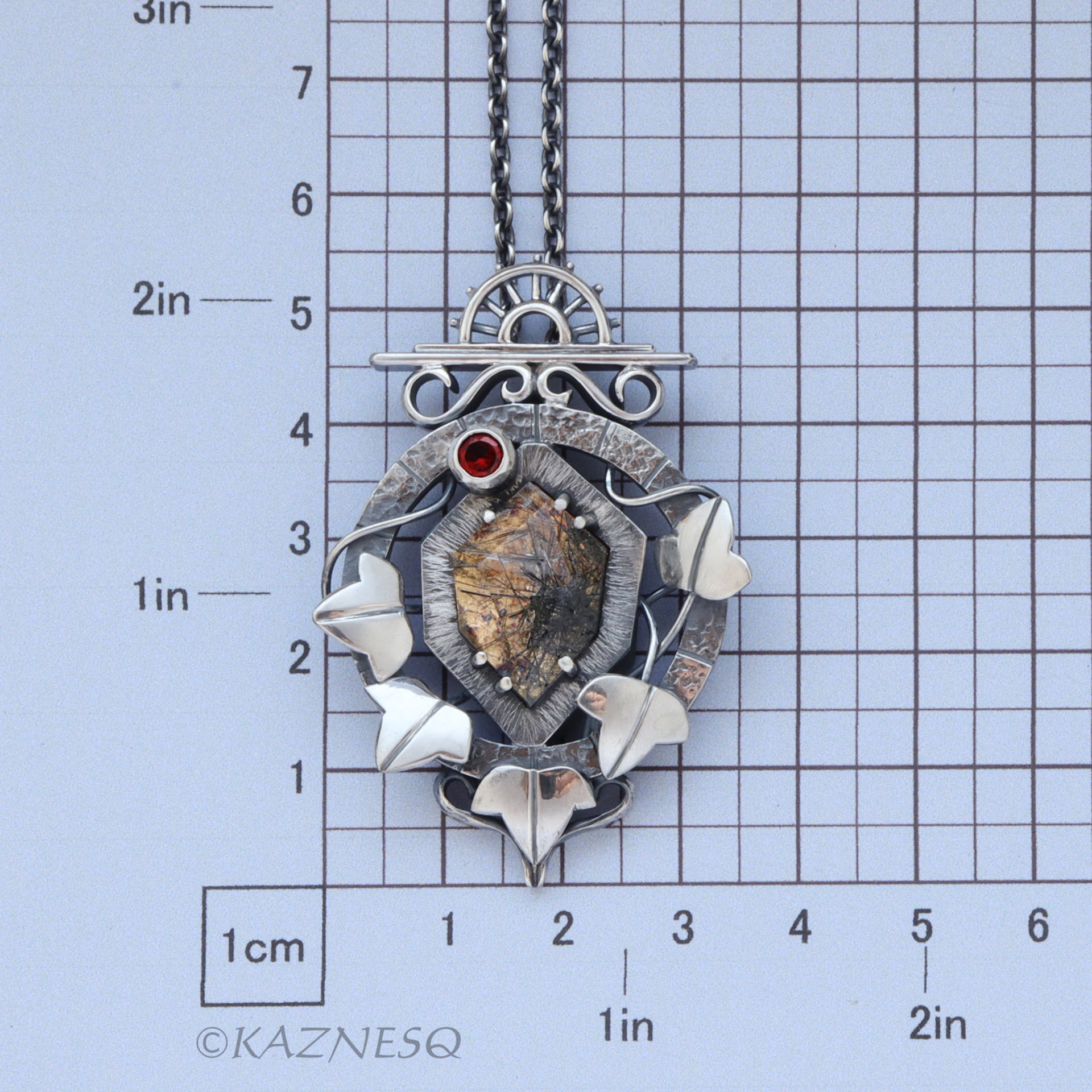 (C) KAZNESQ: Black Tourmaline Quartz lined with Gold Foil Oxidized Silver Clock
